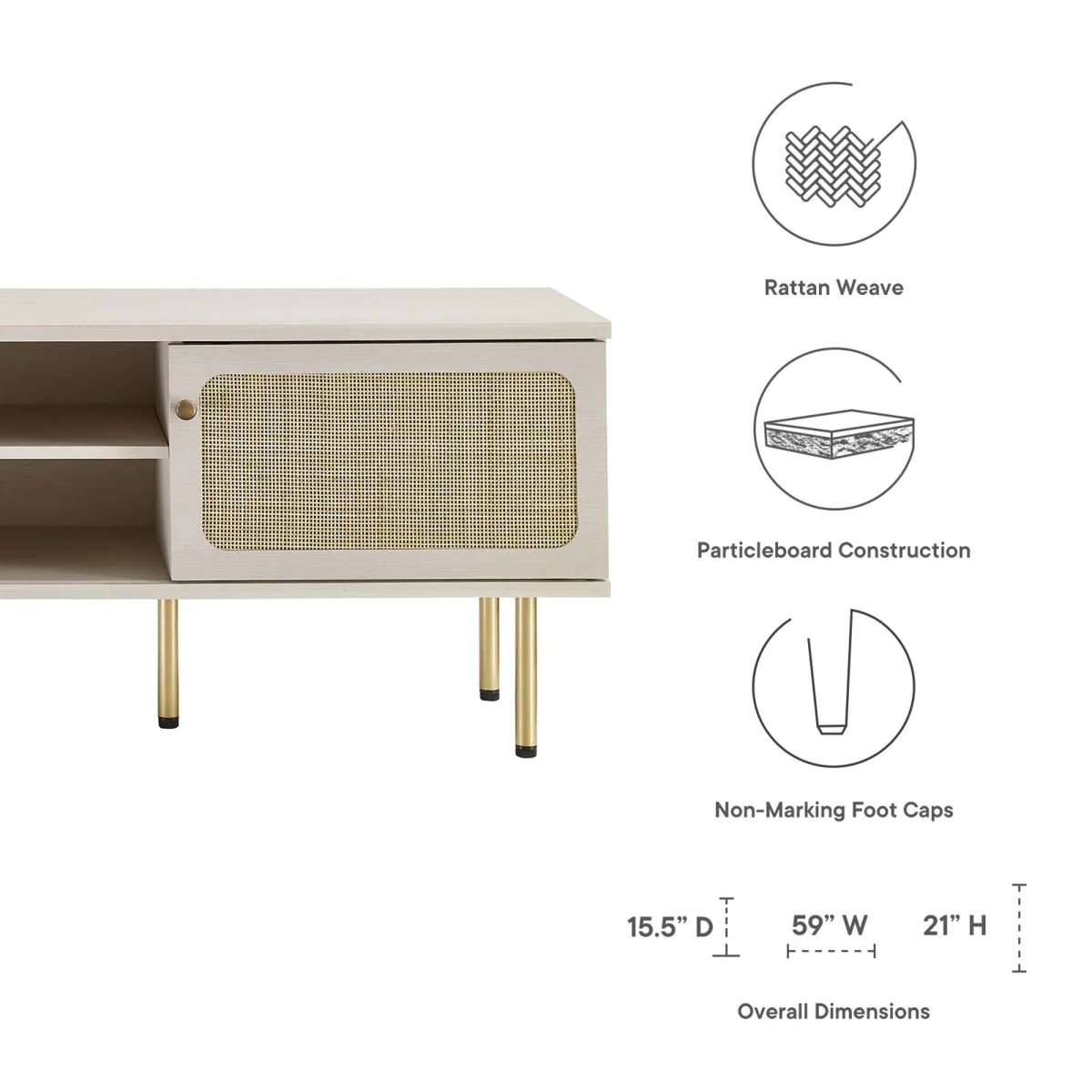 59 Inch Modern Rattan Sliding Door TV Stand - Image 14