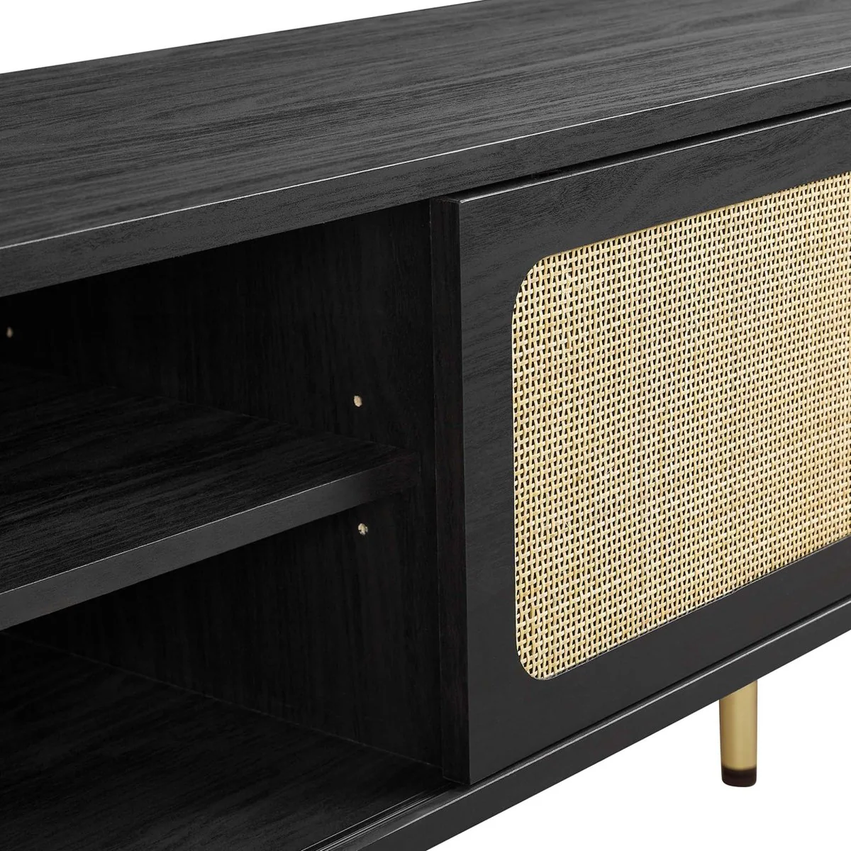 59 Inch Modern Rattan Sliding Door TV Stand - Image 5