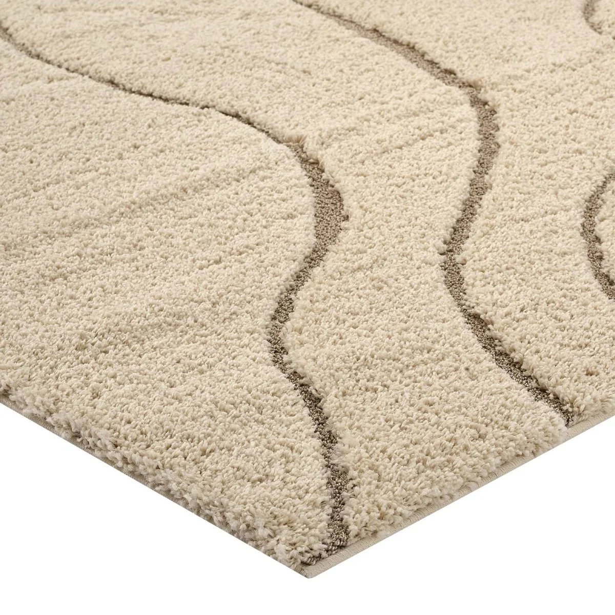 5x8 Cream and Beige Abstract Swirl Shag Polypropylene Area Rug - Image 3
