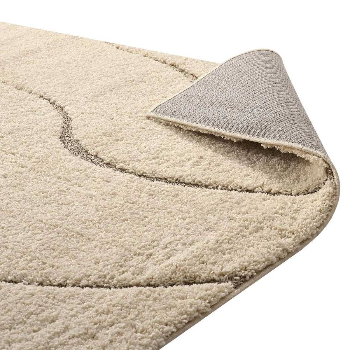 5x8 Cream and Beige Abstract Swirl Shag Polypropylene Area Rug - Image 4
