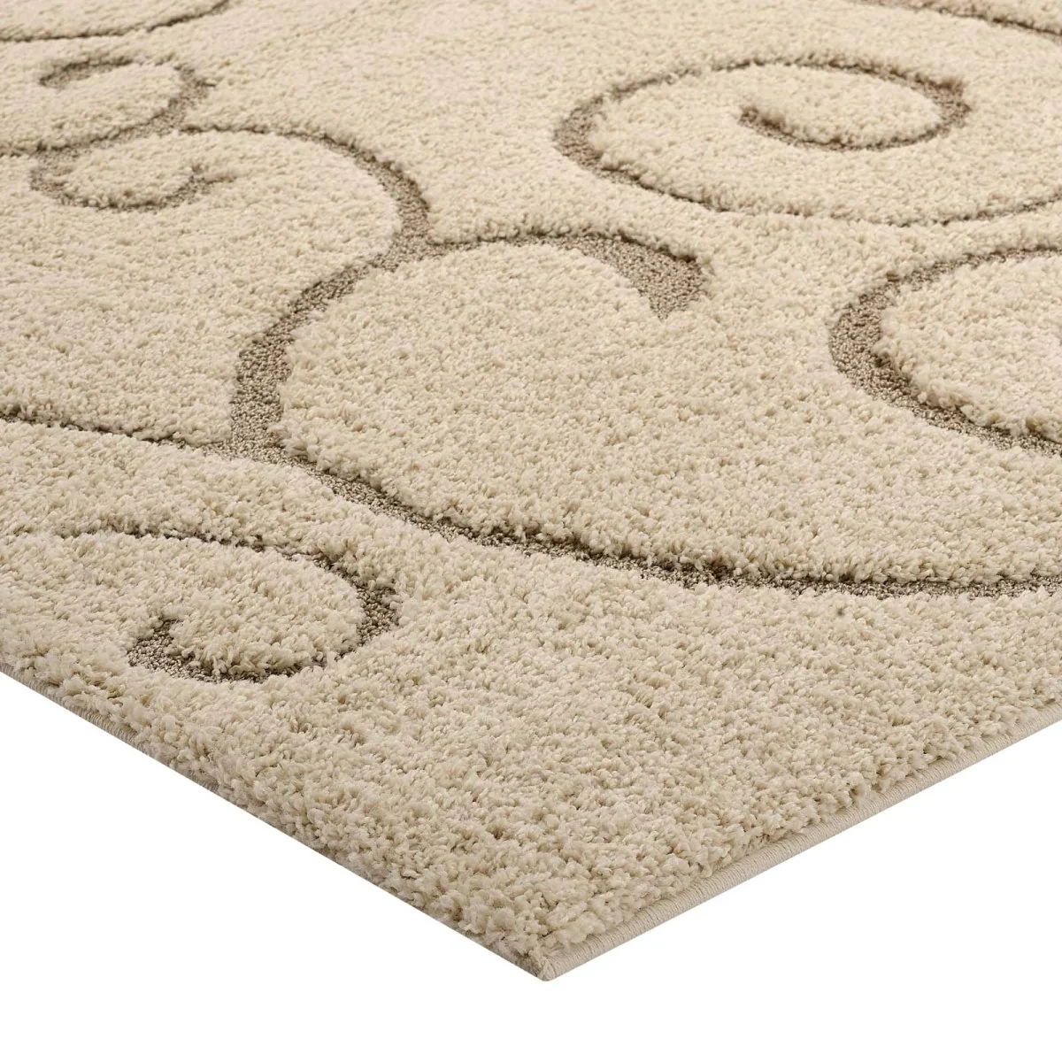 5x8 Cream and Beige Scrolling Vine Polypropylene Shag Area Rug - Image 3
