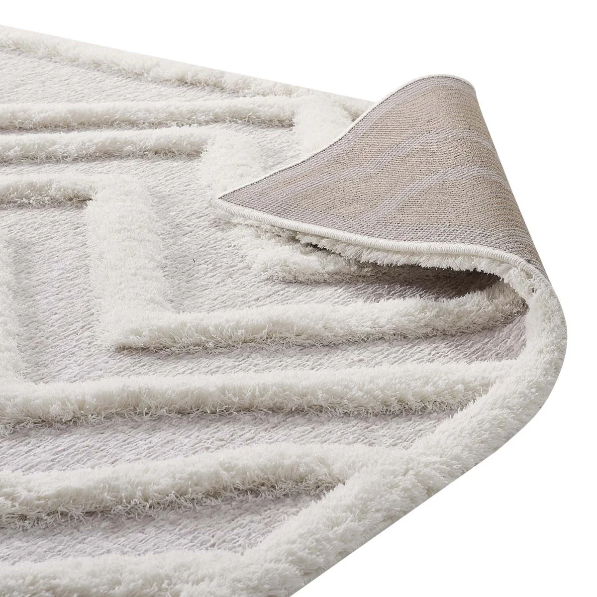 5x8 Ivory and Light Gray Abstract Chevron Shag Area Rug - Image 3
