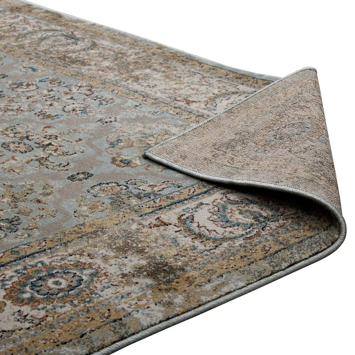 5x8 Silver Blue Beige Brown Distressed Vintage Floral Lattice Area Rug - Image 7