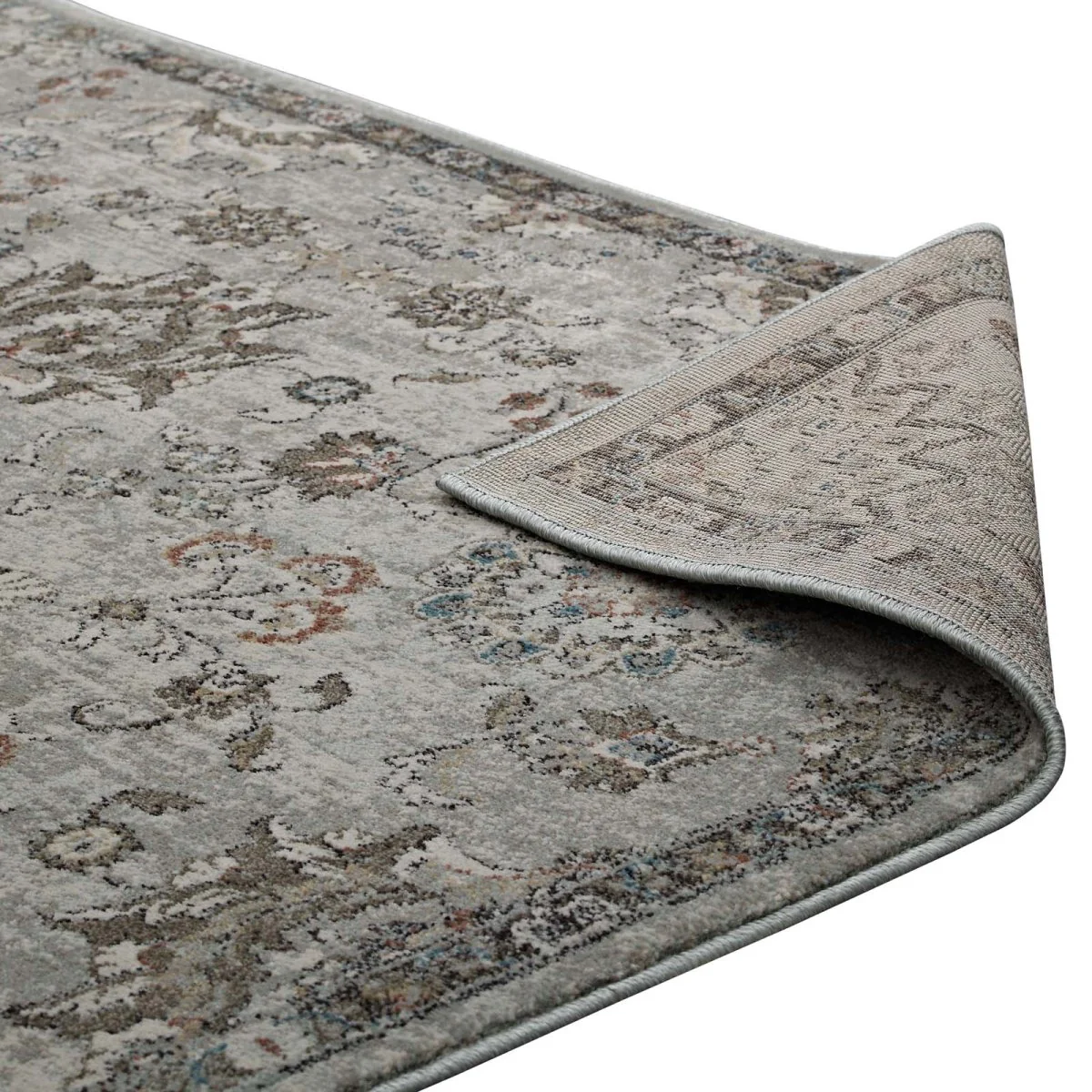 5x8 Silver Blue Beige Brown Distressed Vintage Floral Lattice Area Rug - Image 7