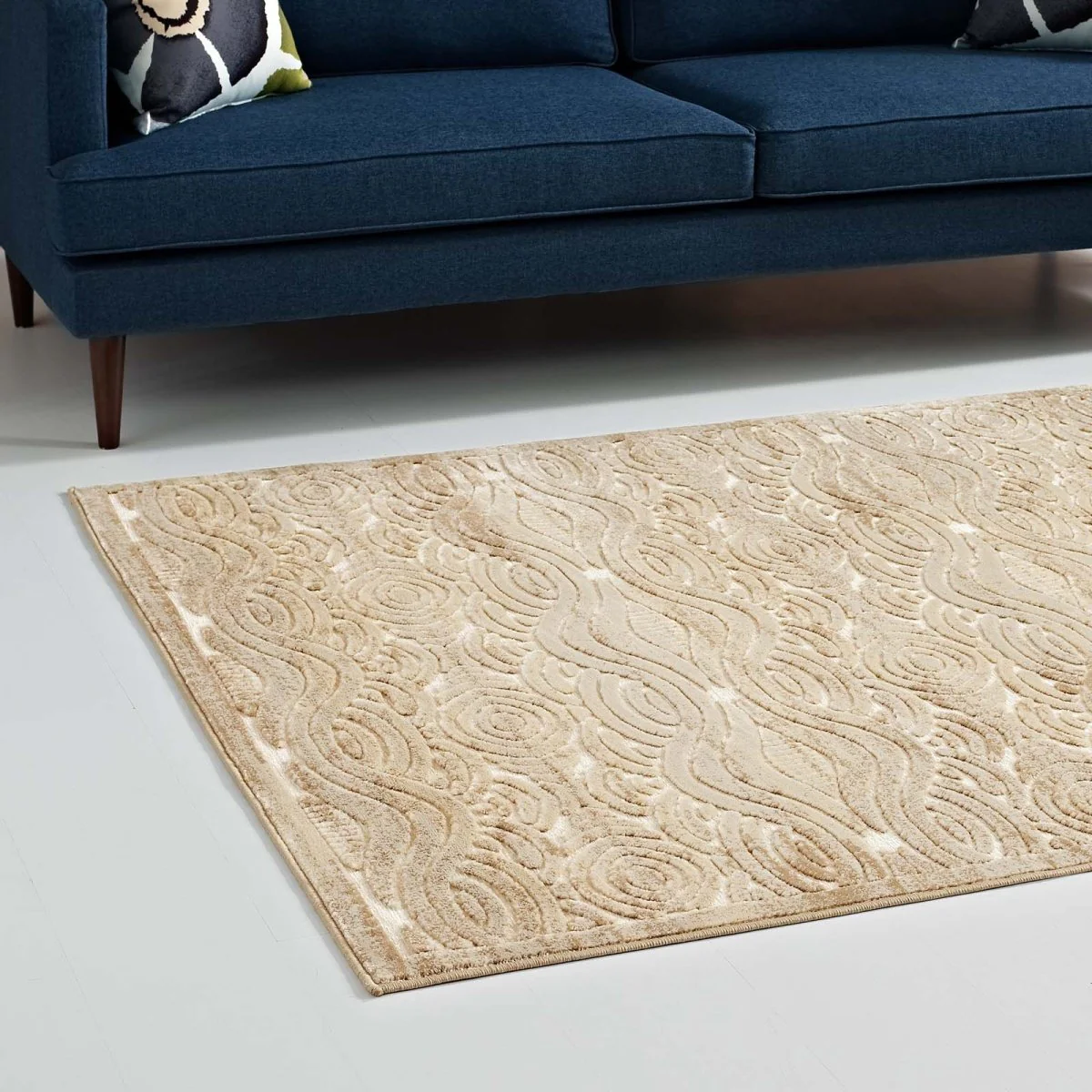 5x8 Tan and Cream Rustic Vintage Abstract Waves Polypropylene Chenille Area Rug - Image 5