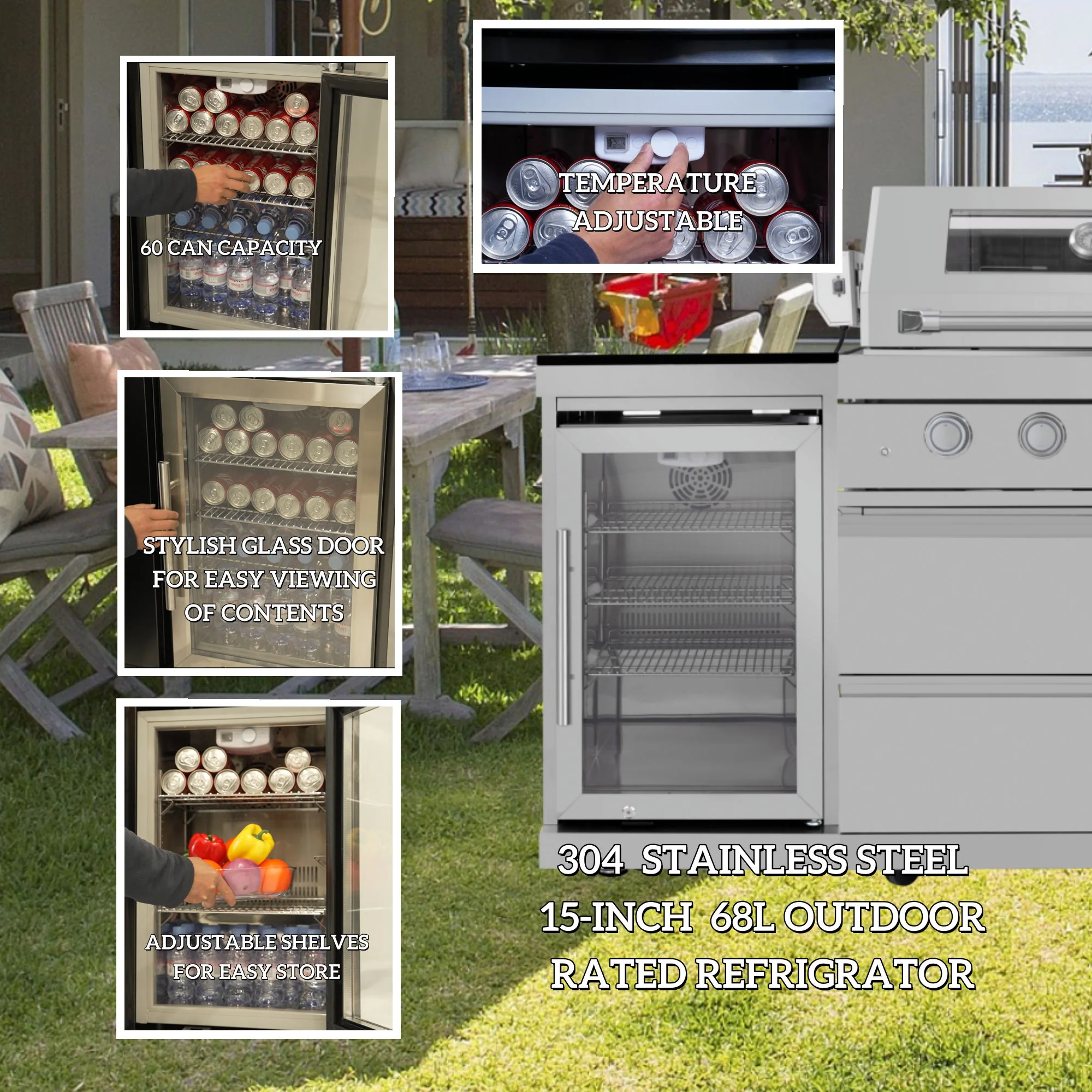 6 Burner 85, 000 Btu Deluxe Gas Outdoor Kitchen Island Grill With Wine Cooler Refrigerator, Rotisserie, Storage Cabinets & Drawers - Silver - Image 6