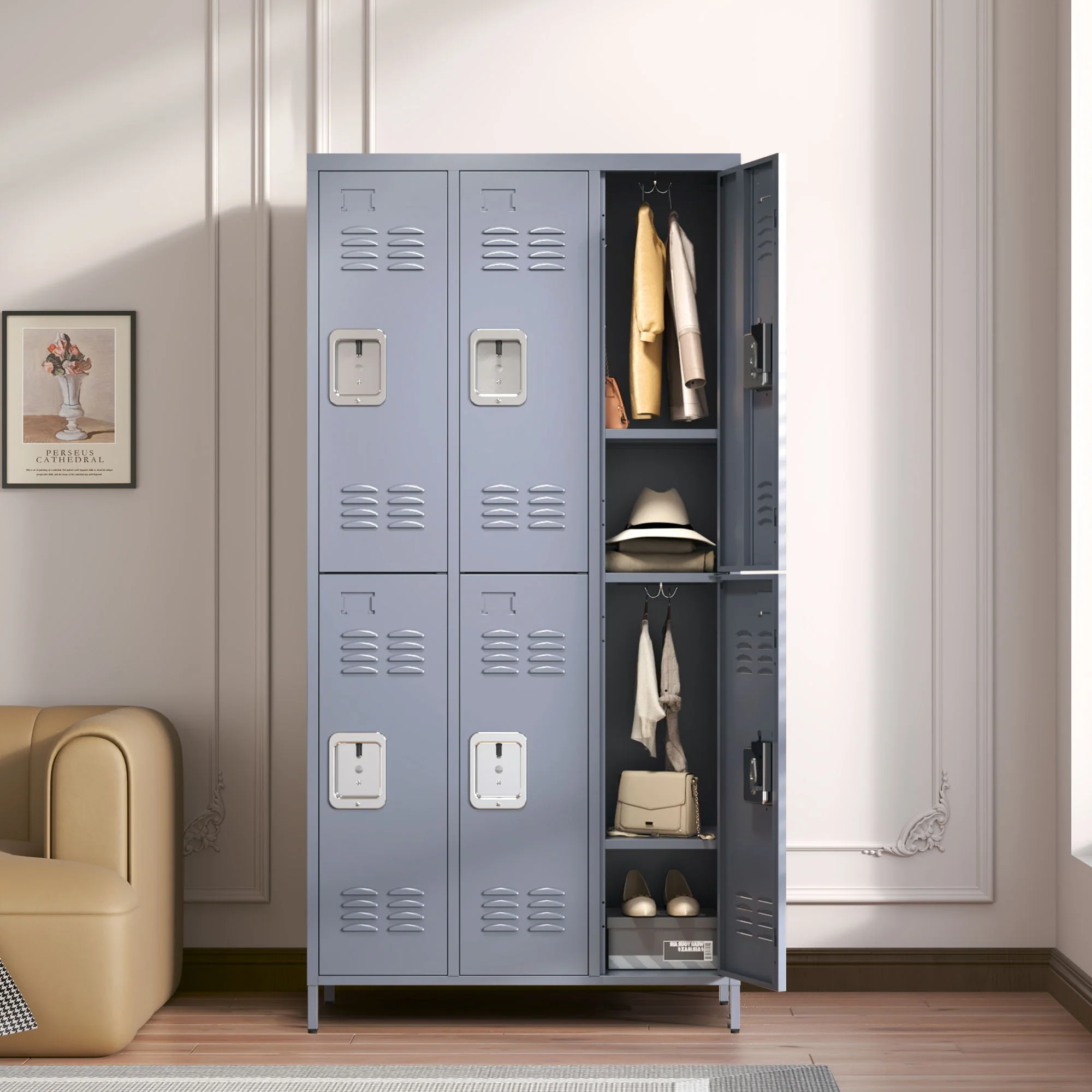 6 Door Lockers With Lock For Employees, Storage Cabinet For Home, Gym, Office, School, Garage - Gray - Image 5