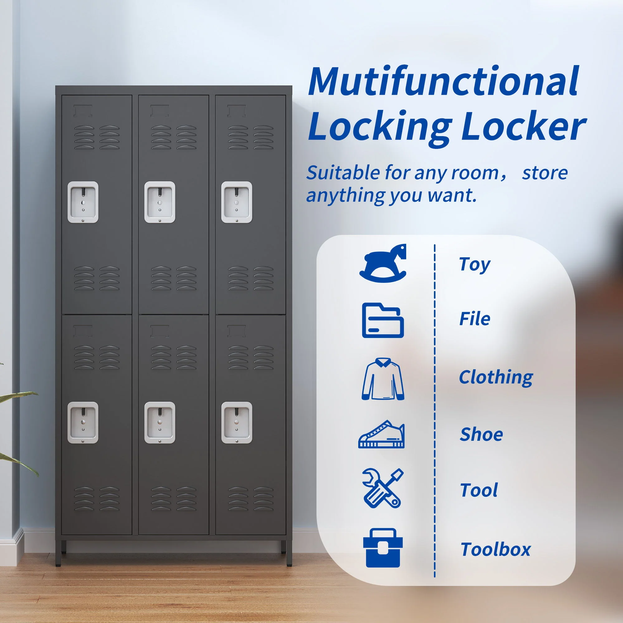 6 Door Lockers With Lock For Secure Storage - Black - Image 9