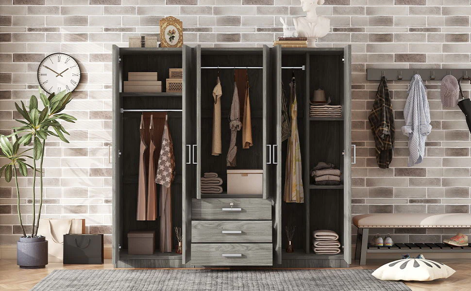 6 Doors Wardrobe Storage For Bedroom, With Big Drawers - Image 18