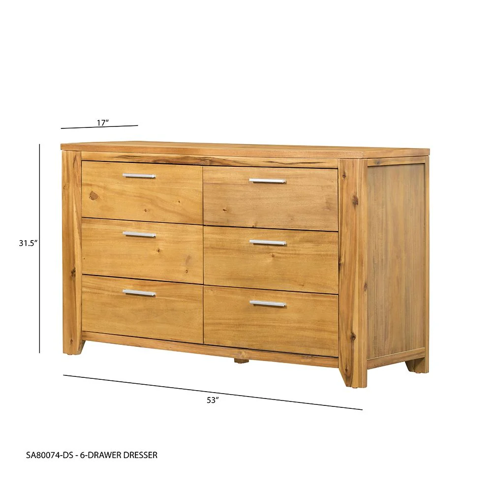 6 Drawer Dresser - Natural Wood / Brown - Image 6