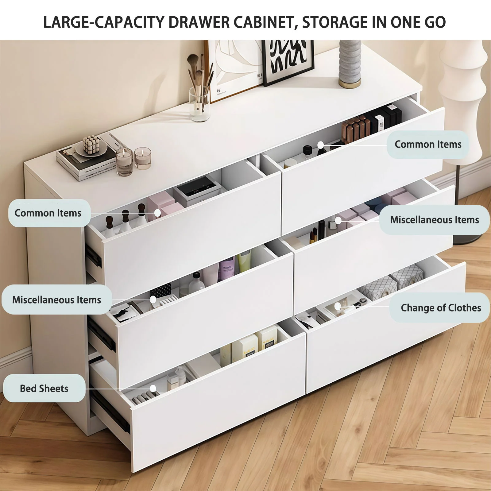 6 Drawer Dresser With Spacious Countertop And Concealed Handles - Image 4