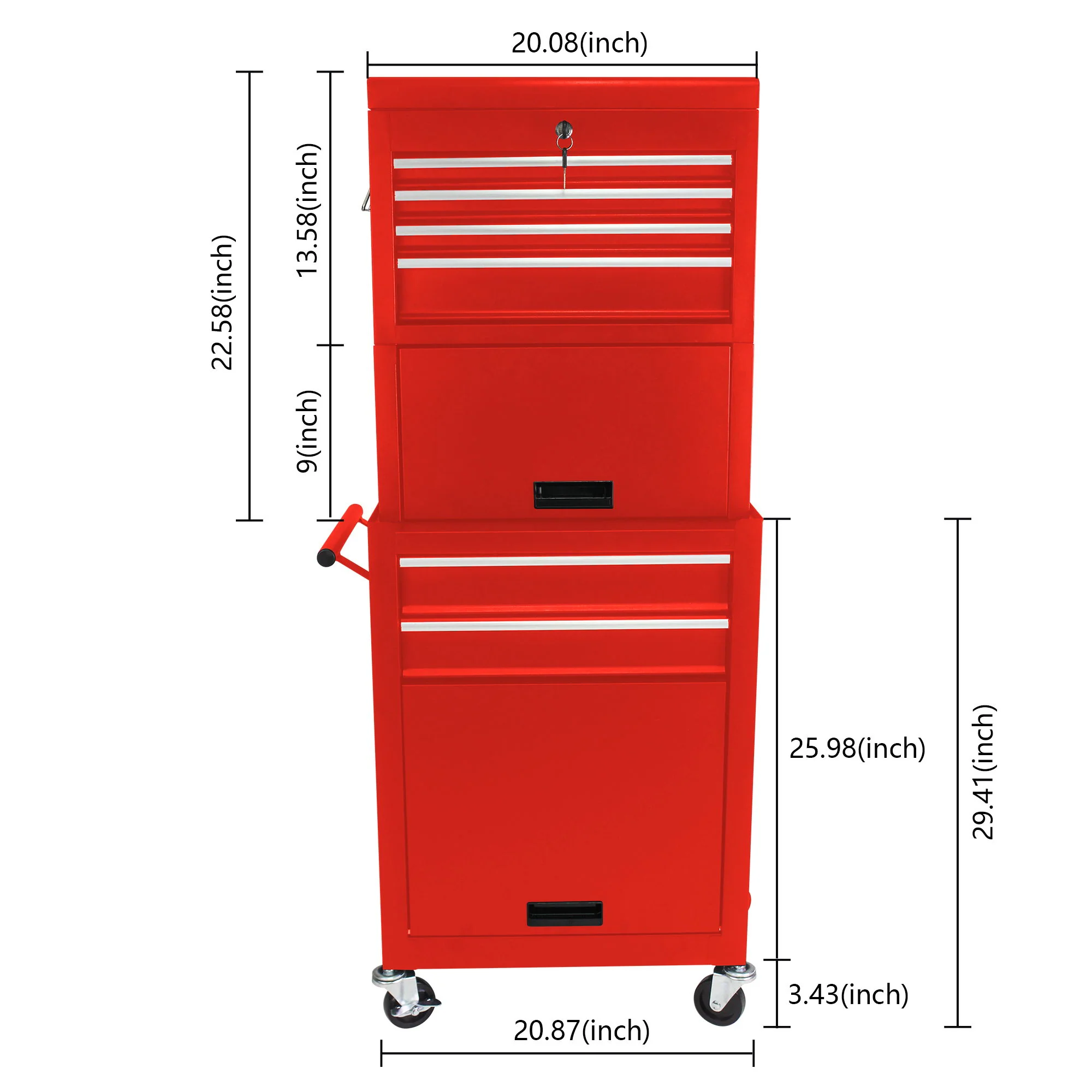 6 Drawer Lockable Tool Cabinet On Wheels, Steel Rolling Tool Chest With Detachable Toolbox - Image 11