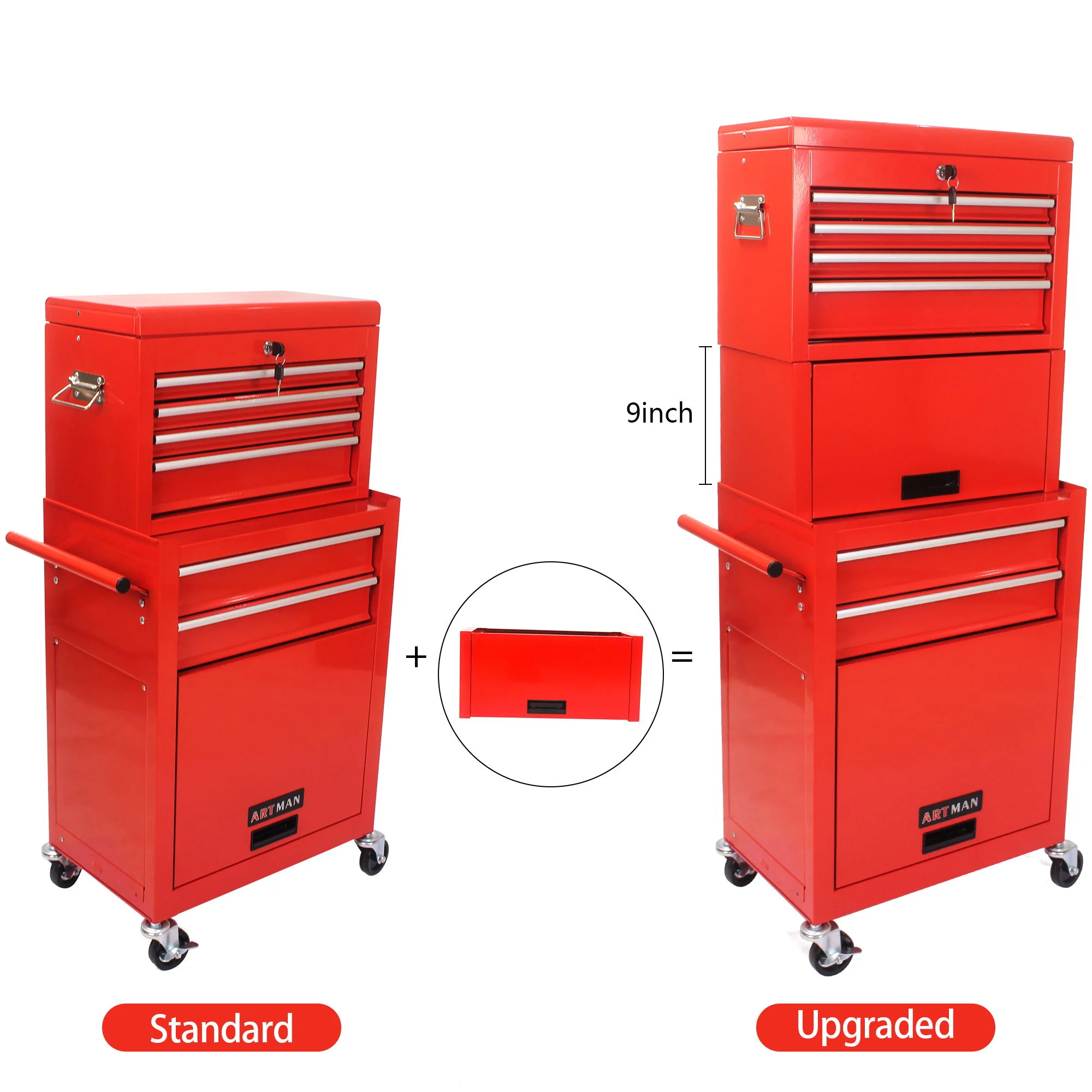 6 Drawer Lockable Tool Cabinet On Wheels, Steel Rolling Tool Chest With Detachable Toolbox - Image 14