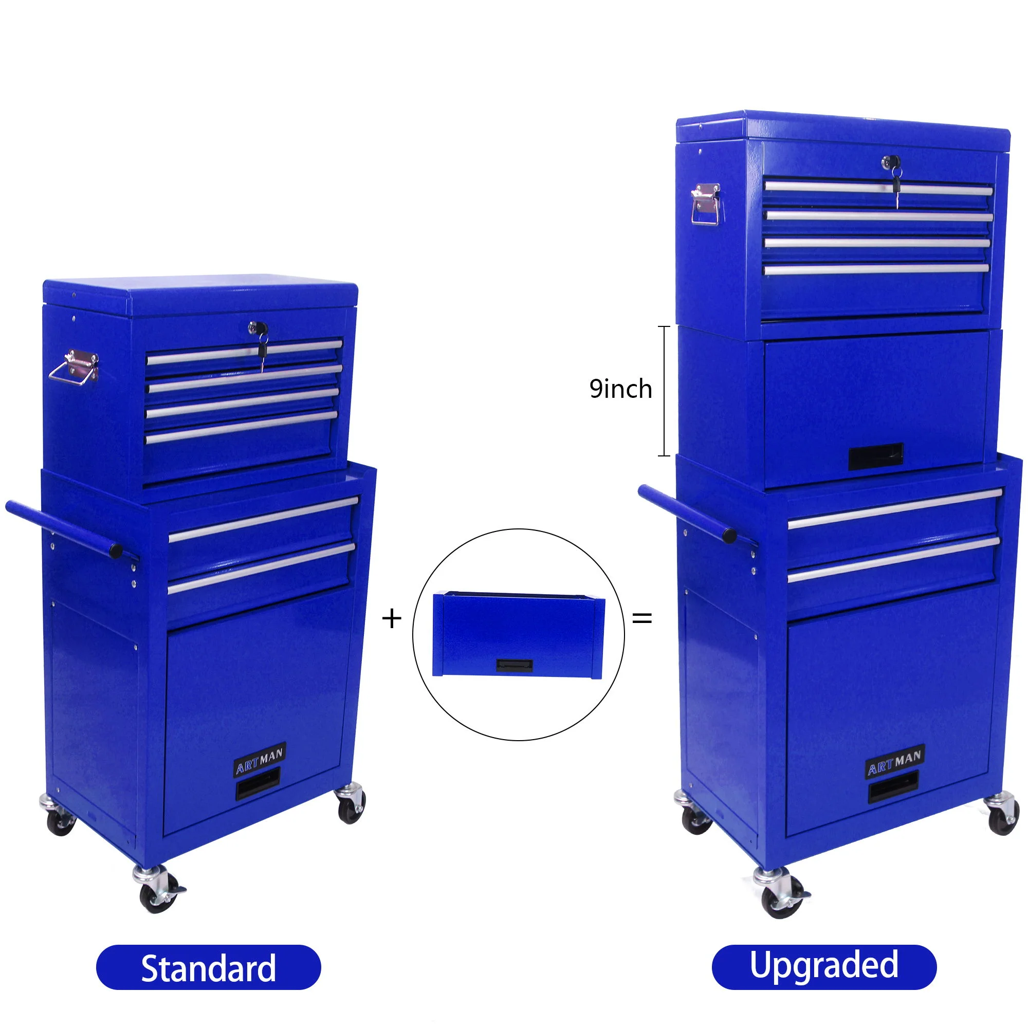 6 Drawer Lockable Tool Cabinet On Wheels, Steel Rolling Tool Chest With Detachable Toolbox - Image 18