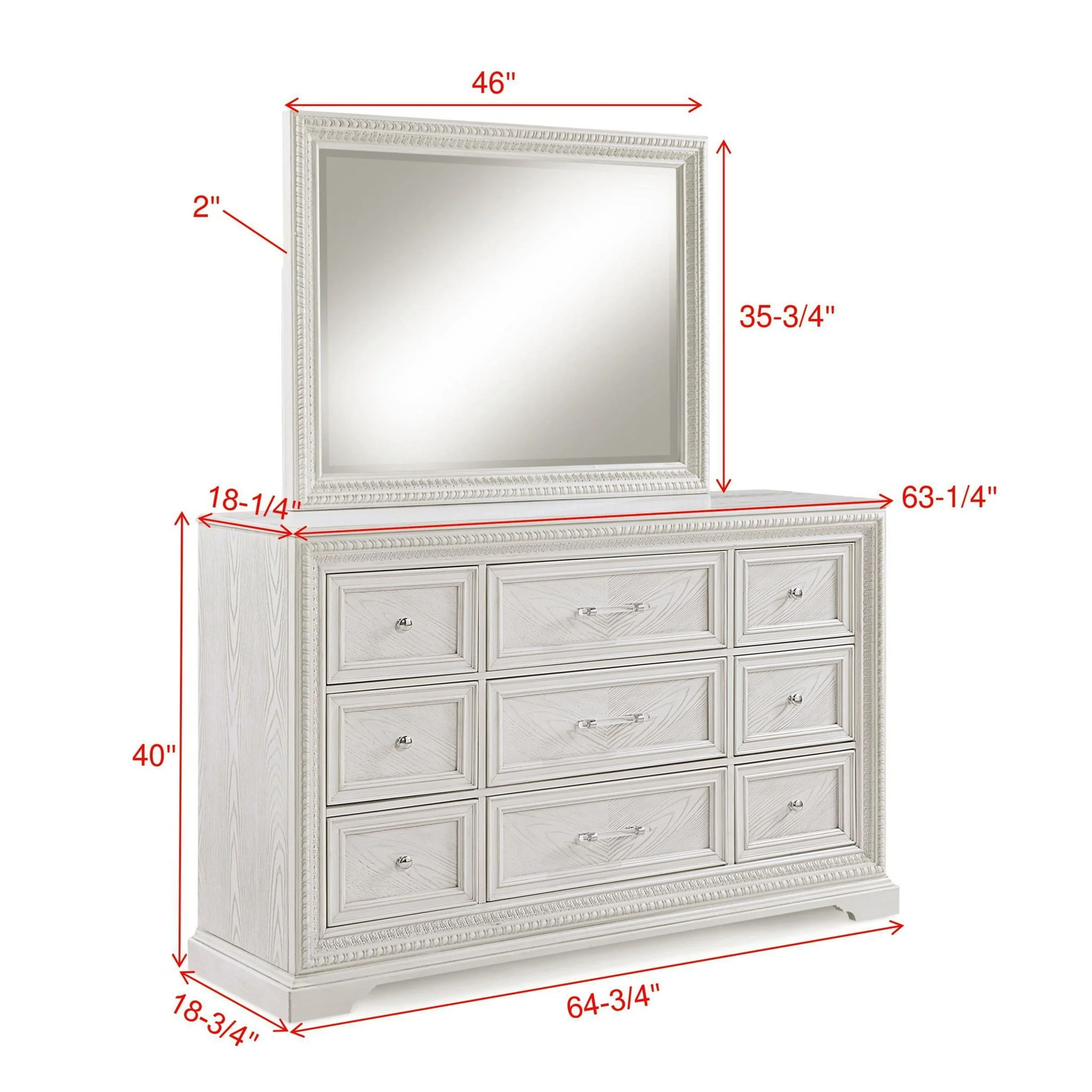 6 Drawer Storage Dresser Antique Wooden Bedroom Furniture - Antique White - Image 4