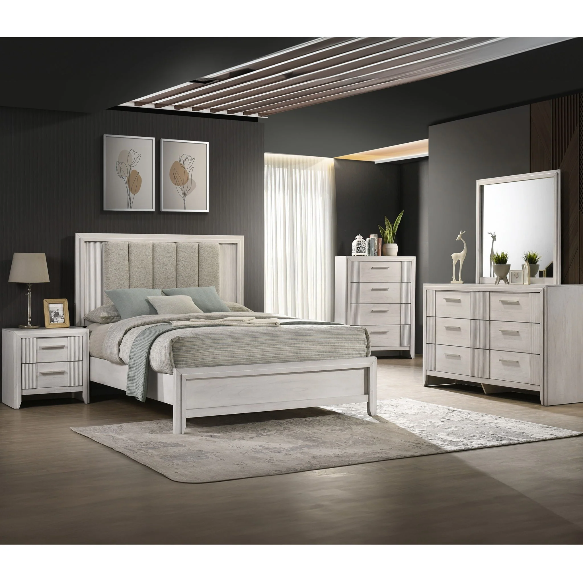 6 Drawer Storage Dresser Furniture - Antique White - Image 4