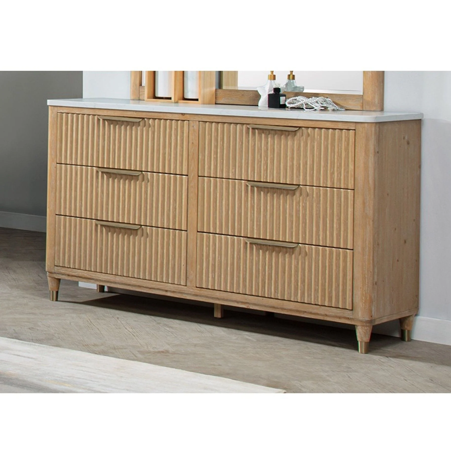 6 Drawers Dresser With Accented Hardware - Natural Wood - Image 5