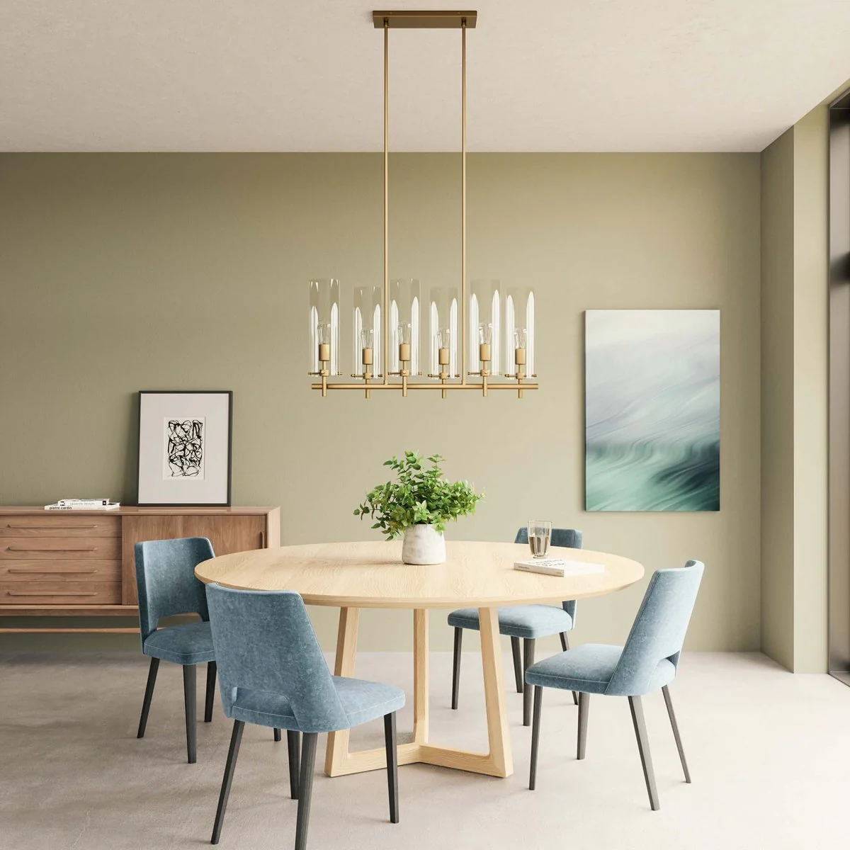 6-Light Clear Glass Chandelier with Cylinder Shades, Modern Ceiling Light Fixture - Image 5