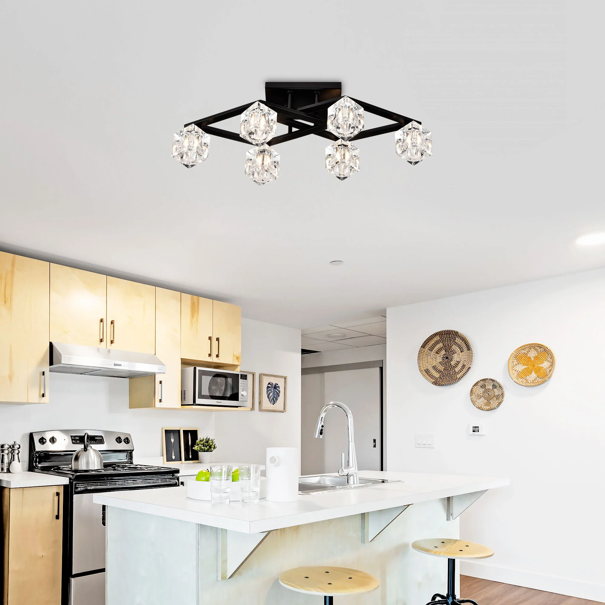 6 Light Crystal Ceiling Light For Dining Room, Modern Ceiling Lamp With Light Fixture For Entryway, Lobby, Kitchen, Bedroom, Living Room, Conference Room, (6*G9 Bulbs Included) - Image 16