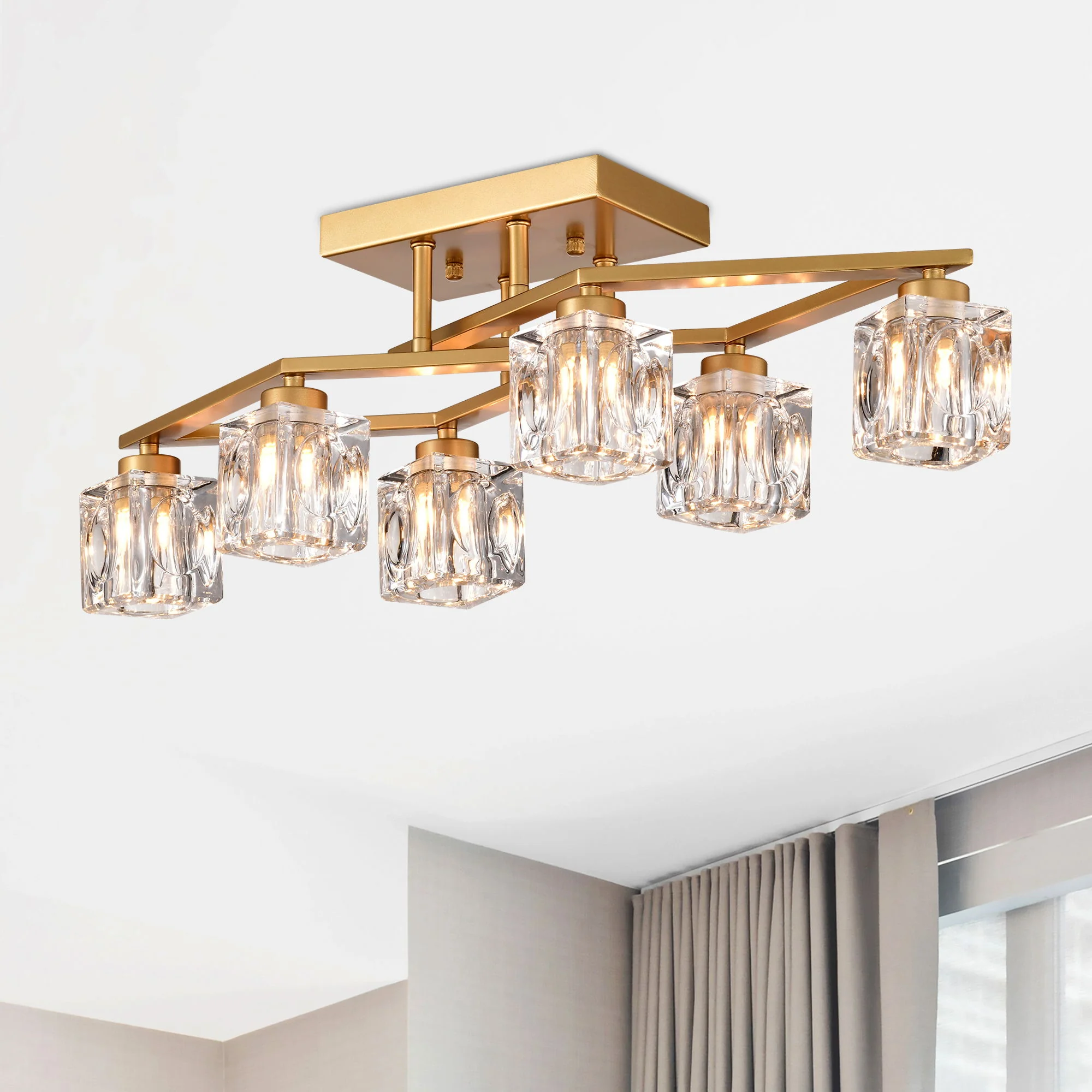 6 Light Crystal Ceiling Light For Dining Room, Modern Ceiling Lamp With Light Fixture For Entryway, Lobby, Kitchen, Bedroom, Living Room, Conference Room, (6*G9 Bulbs Included) - Image 8