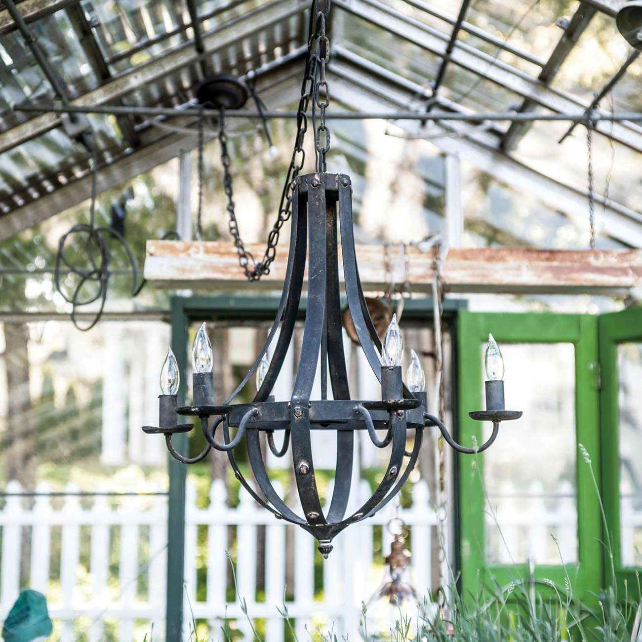 6 Light Metal Chandelier, Hanging Light Fixture With Adjustable Chain For Kitchen, Bulb Not Included - Black - Image 5