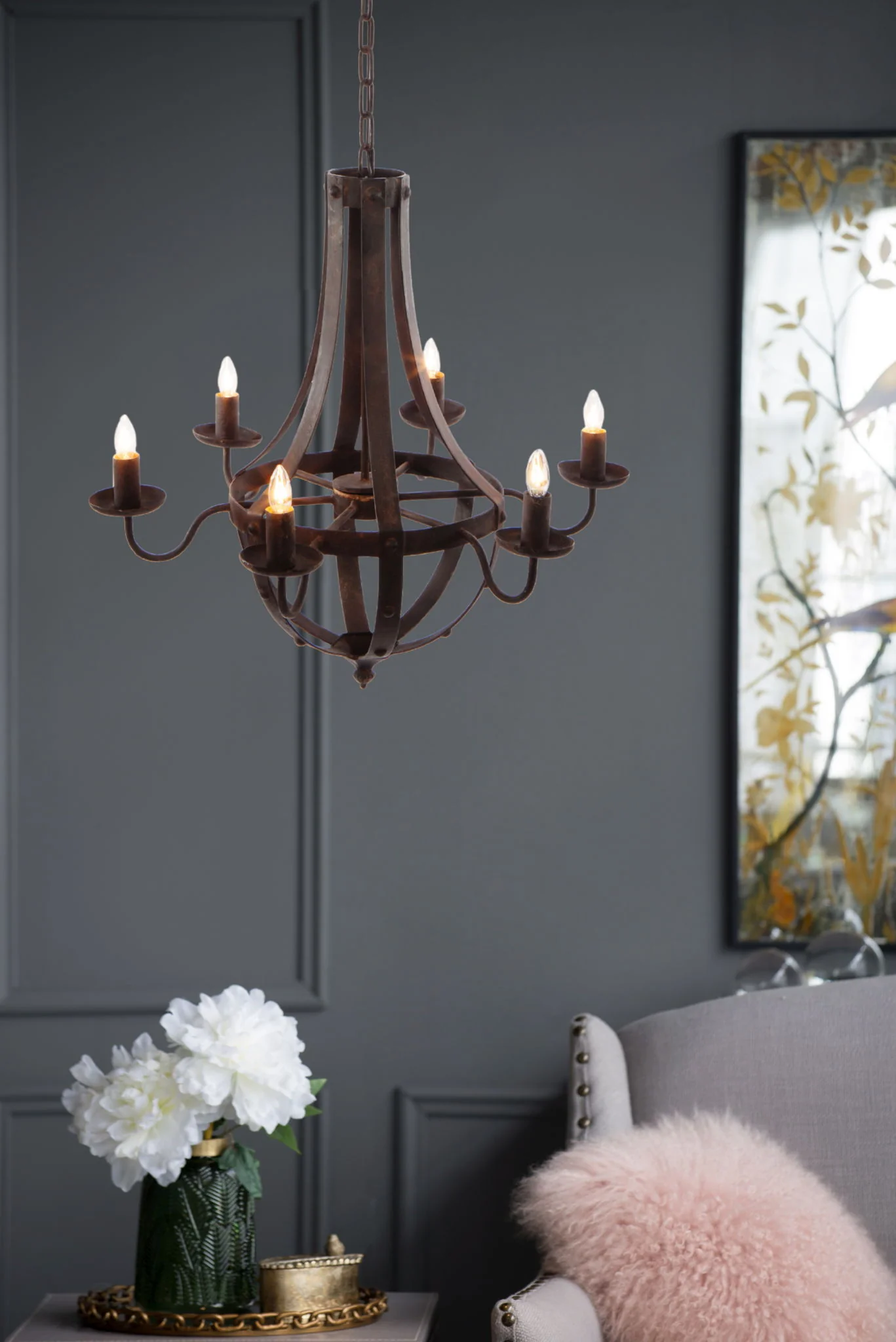 6 Light Metal Chandelier, Hanging Light Fixture With Adjustable Chain For Kitchen, Bulb Not Included - Black - Image 8