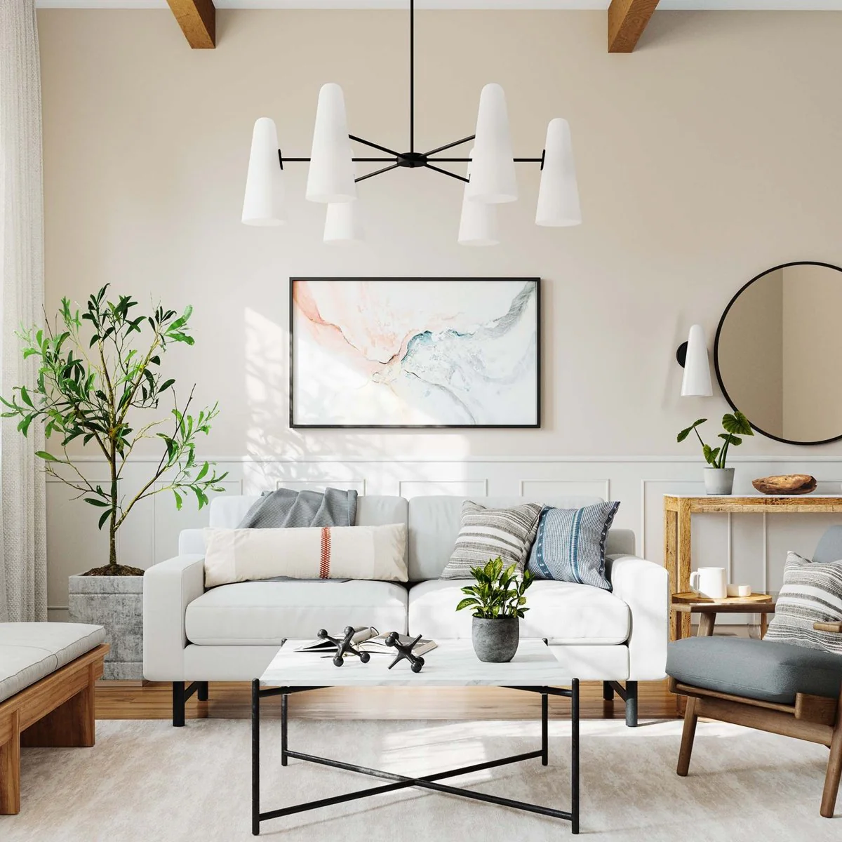 6-Light Modern Glass Cone Chandelier – Contemporary Metal Frame with Glass Shades - Image 2