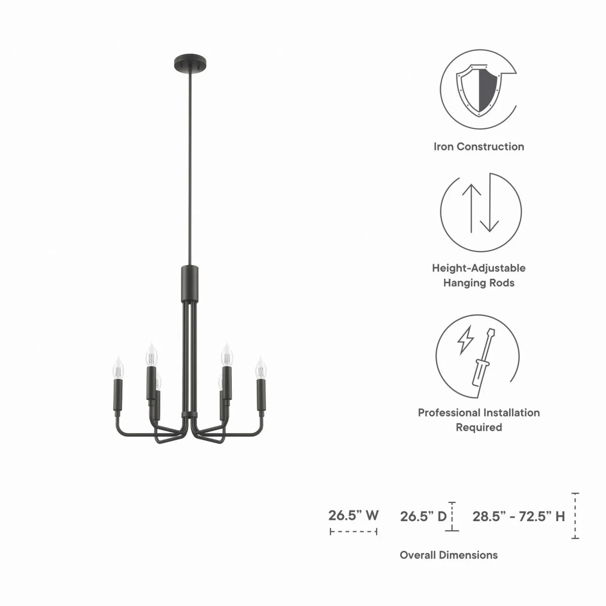 6-Light Modern Metal Chandelier – Contemporary Ceiling Fixture for Dining Room Living Room - Image 22