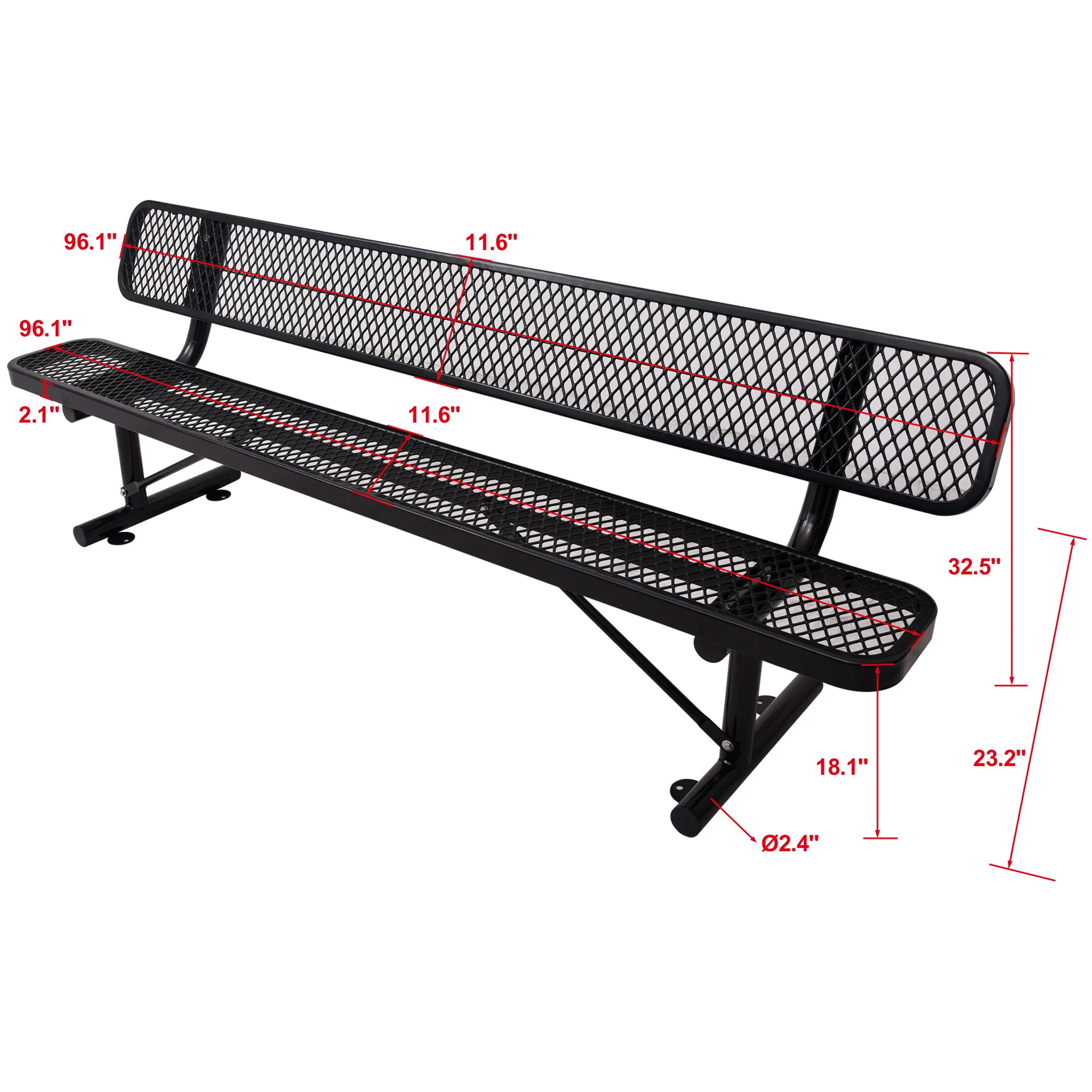 6' Outdoor Steel Bench With Backrest - Image 12