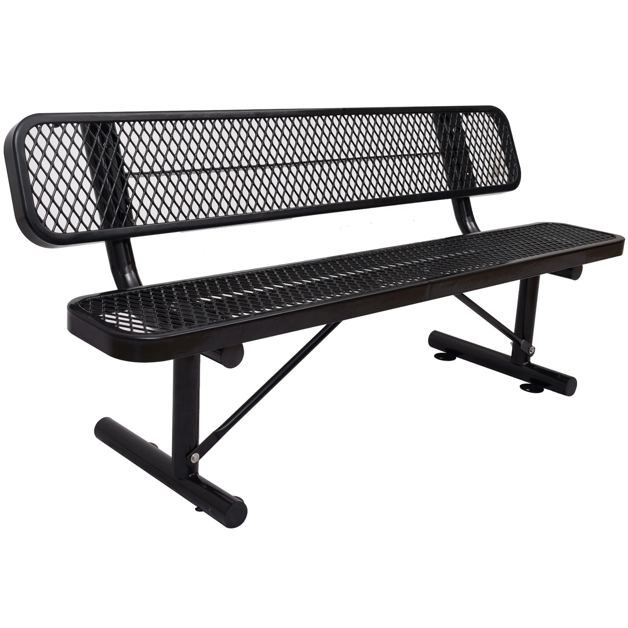 6' Outdoor Steel Bench With Backrest - Image 3
