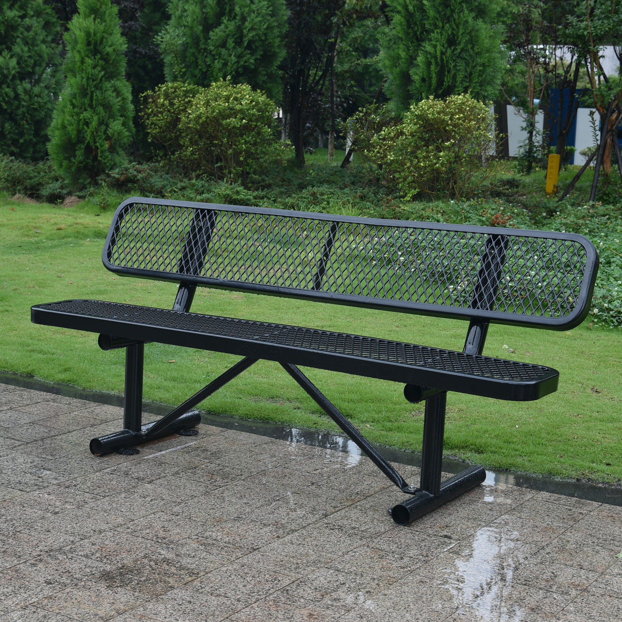 6' Outdoor Steel Bench With Backrest - Image 6