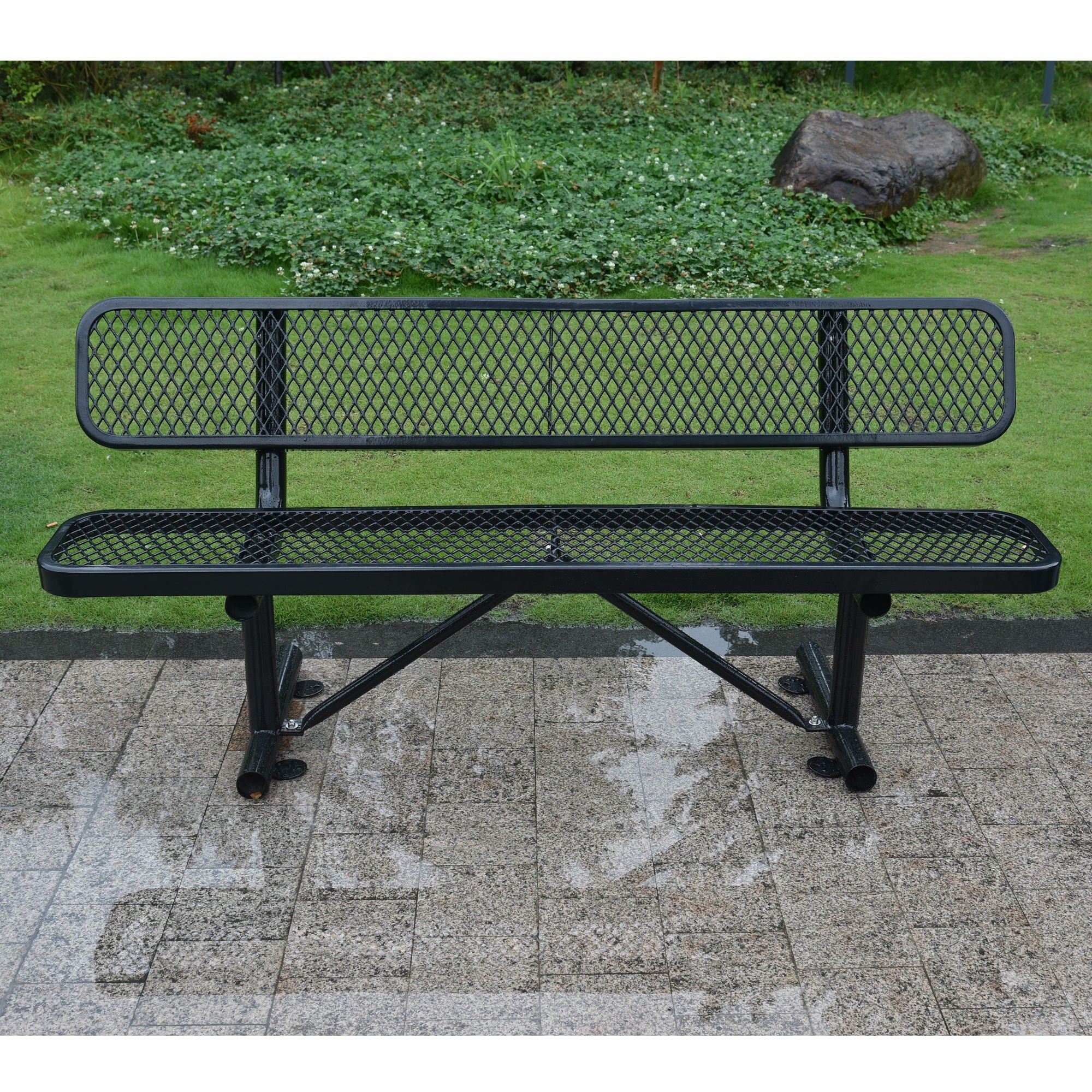 6' Outdoor Steel Bench With Backrest - Image 8
