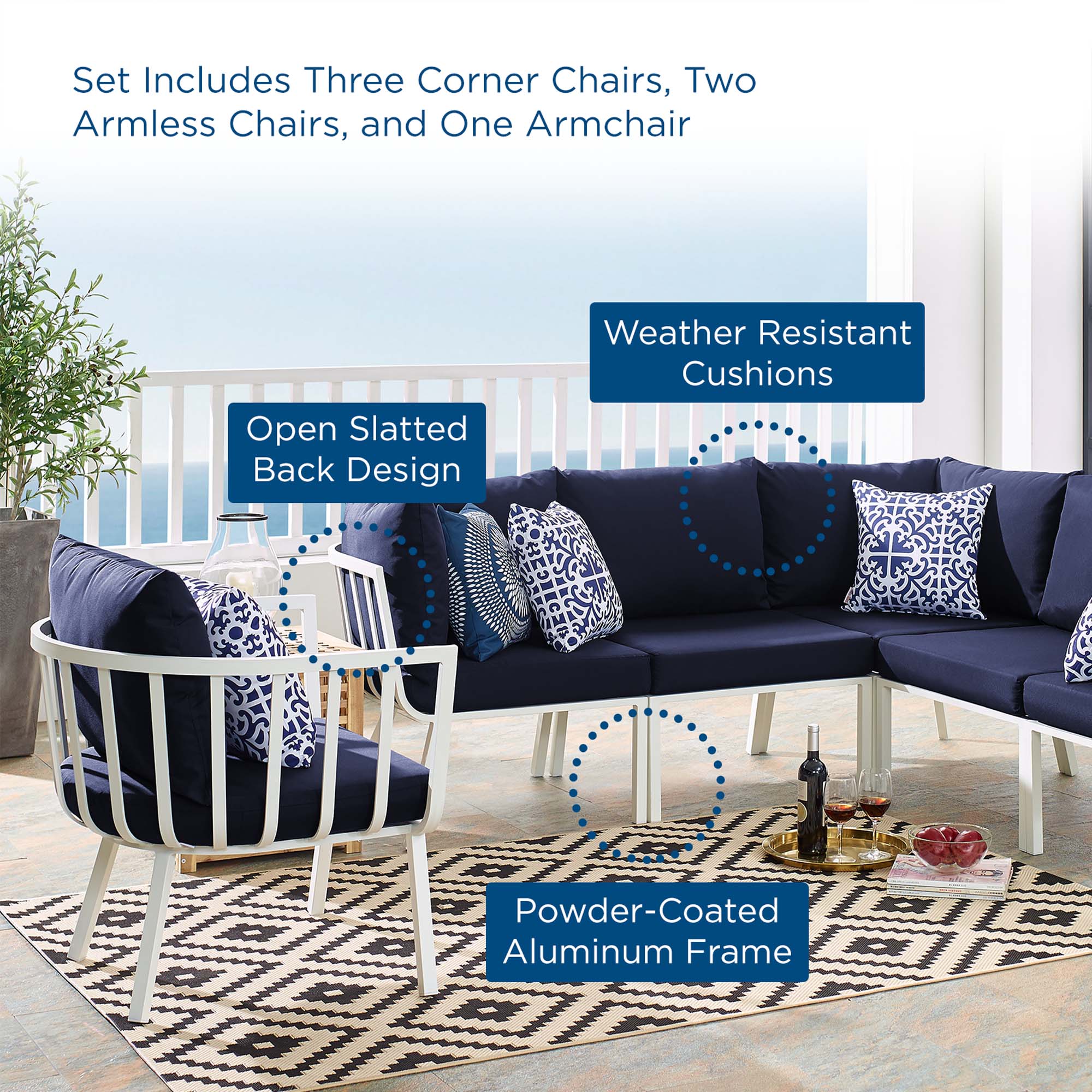 6-Piece Aluminum Outdoor Patio Sectional Sofa Set with Comfortable Cushions - Image 2