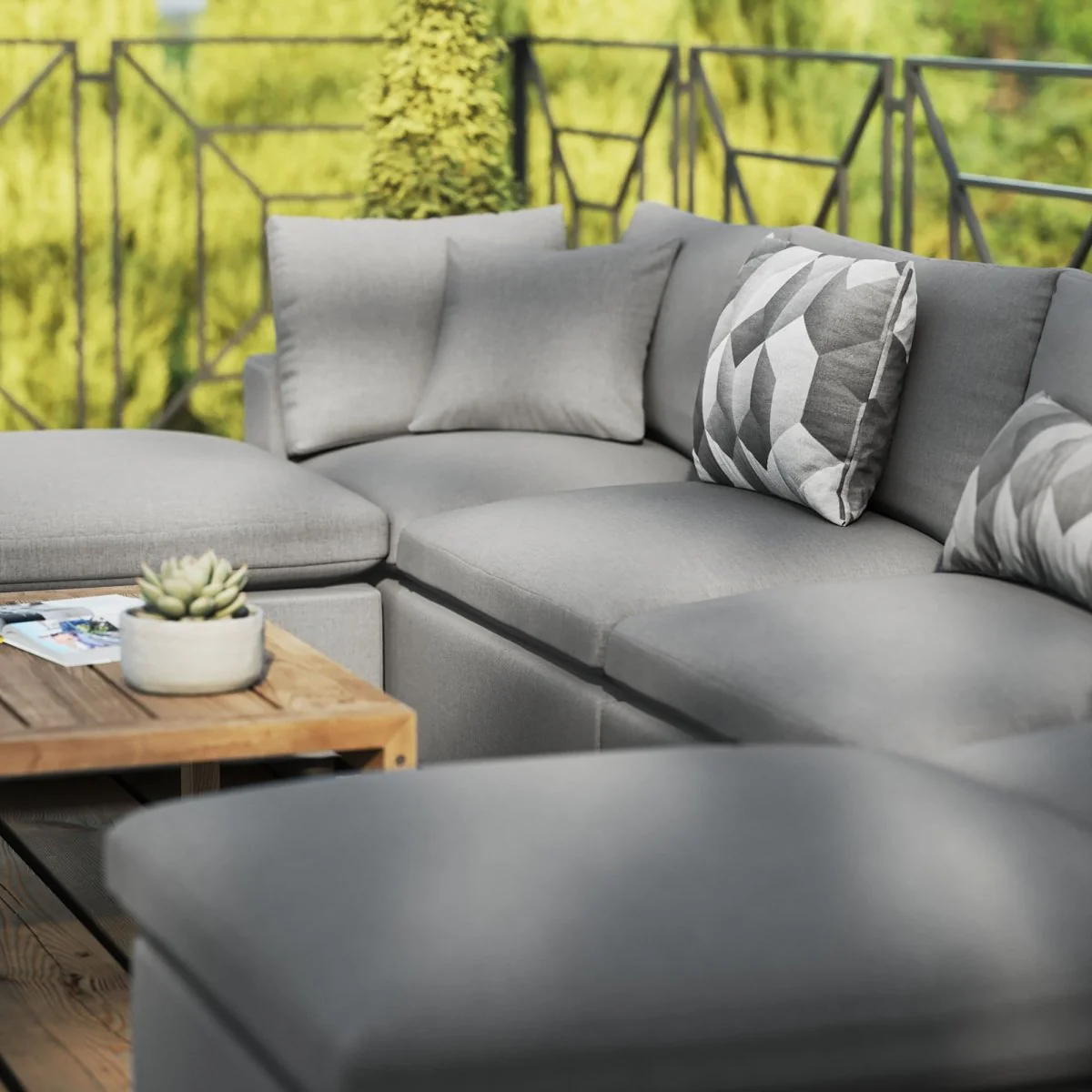 37" 6-Piece Charcoal Aluminum Outdoor Sectional Sofa with Weather-Resistant Cushions - Image 3