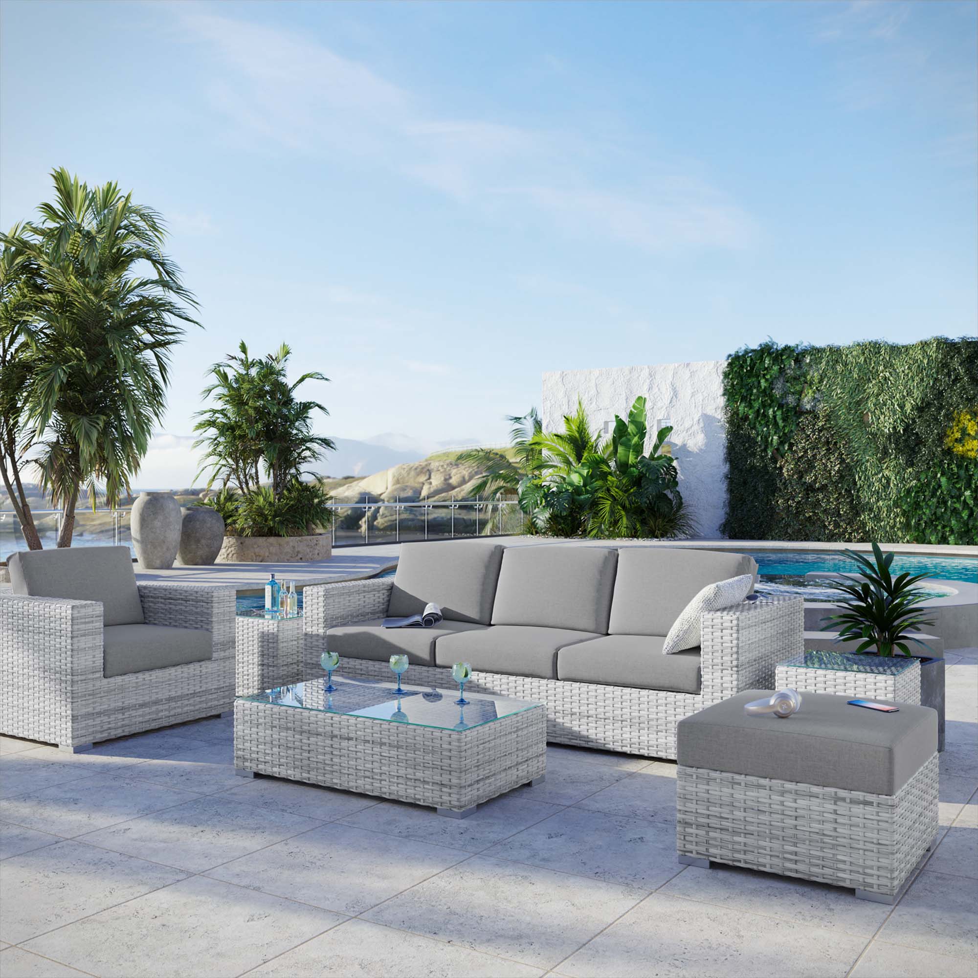 6-Piece Light Gray Gray Wicker Rattan Patio Furniture Set - Image 18