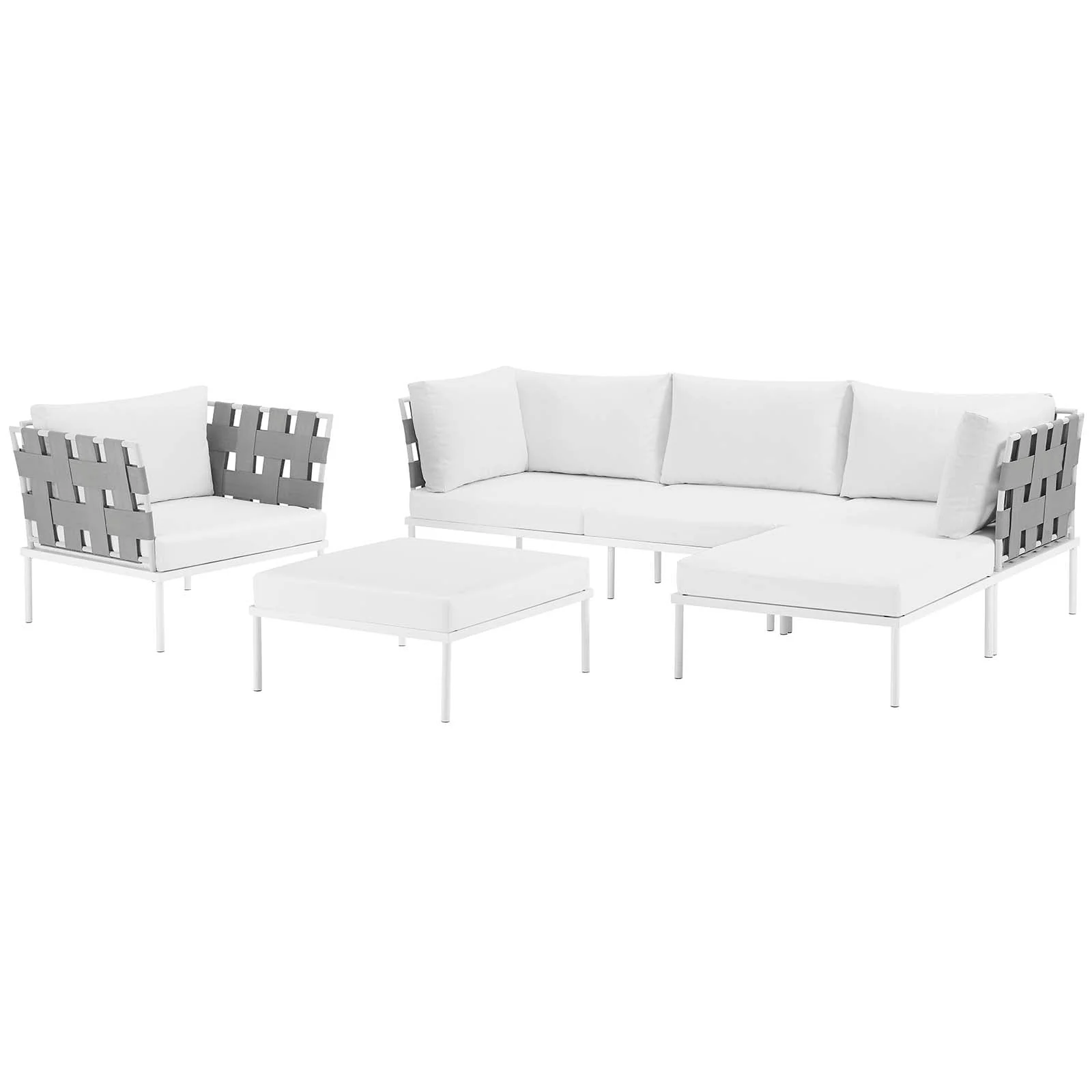 6-Piece Modern Weather-Resistant Aluminum Outdoor Patio Sectional Sofa Set with Cushions - Image 2