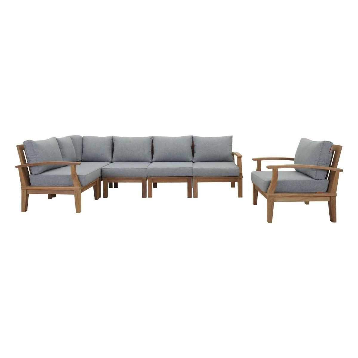 6-Piece Natural Teak Outdoor Sectional Sofa Set with Cushions for Patio & Backyard Seating - Image 13