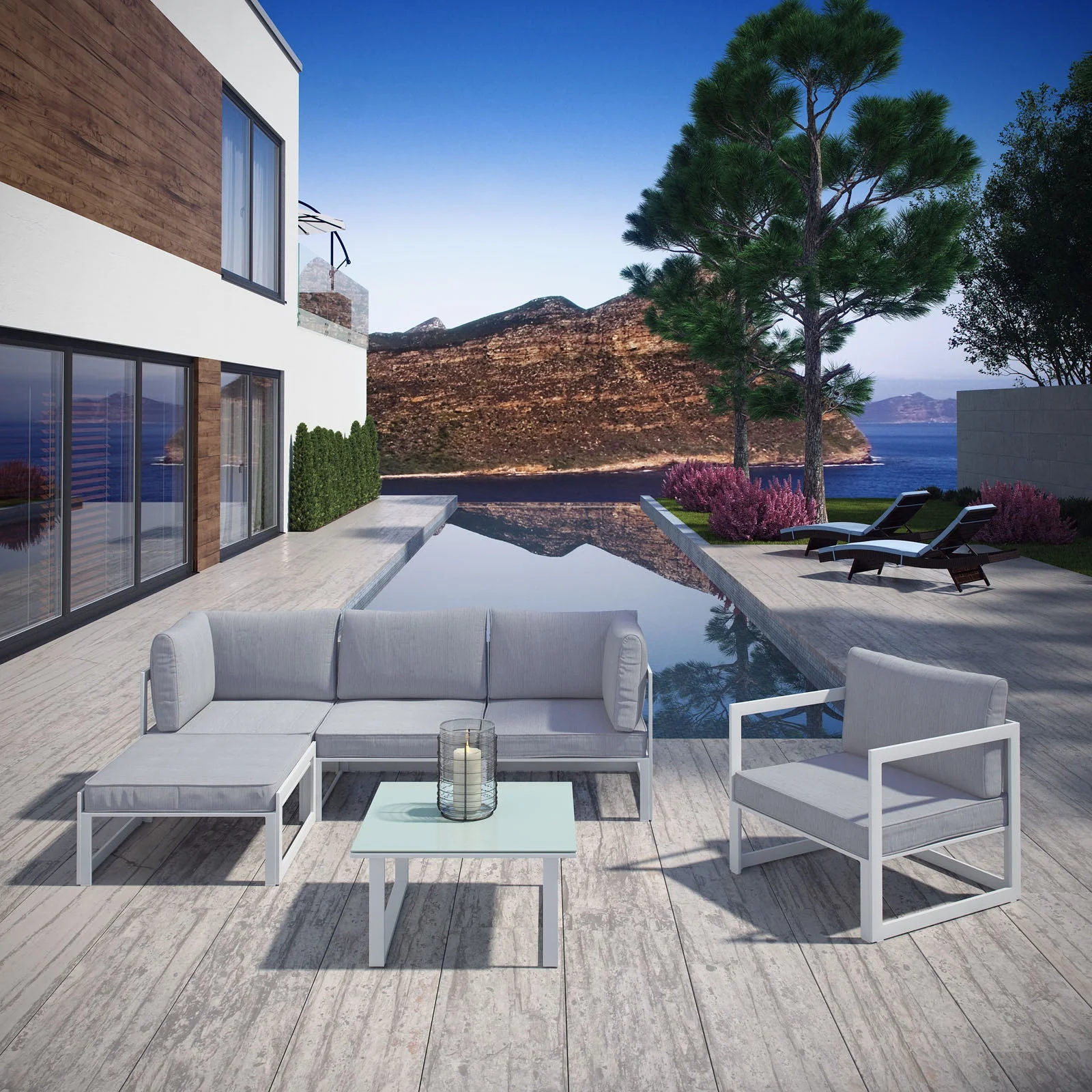 6-Piece White Gray Outdoor Patio Aluminum Sectional Sofa Set - Image 10