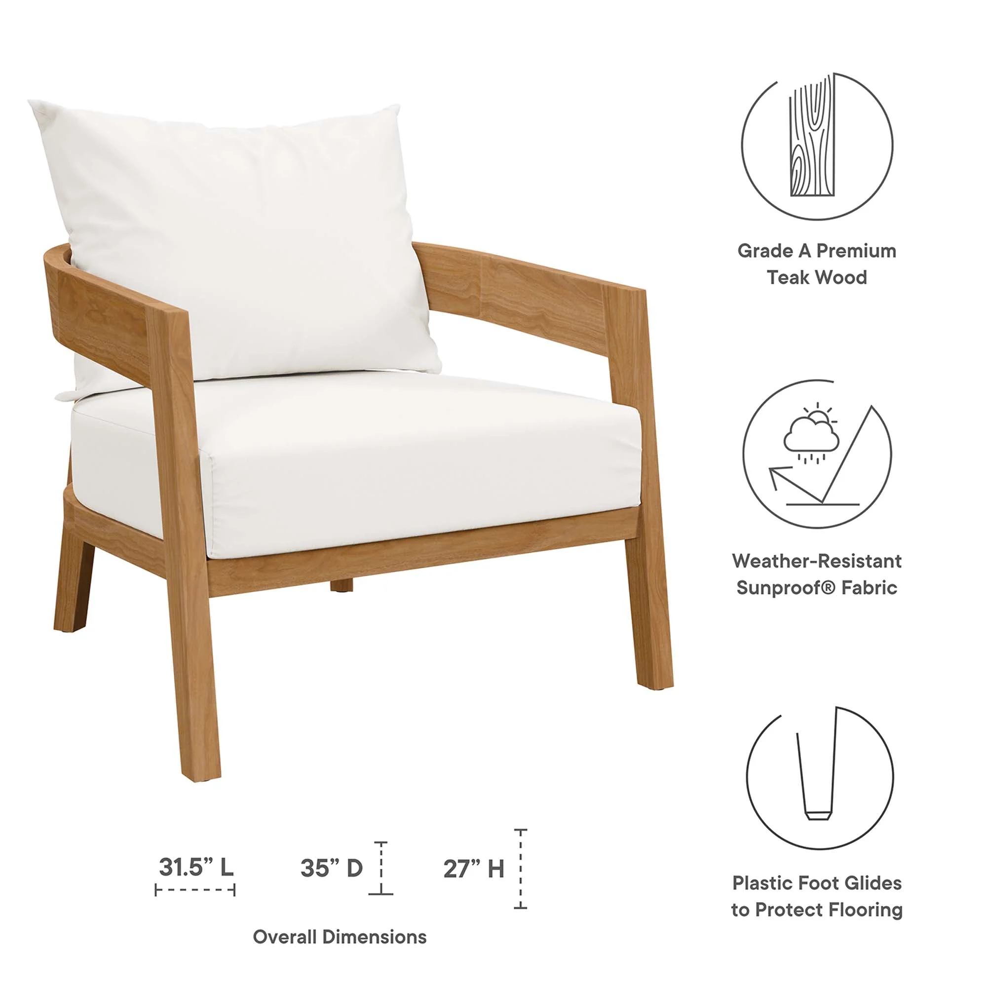 6-Piece Outdoor Teak Wood Patio Seating Set - Image 3