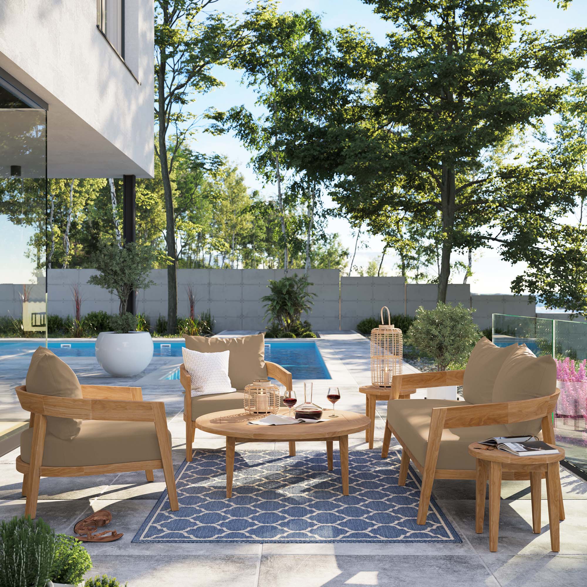 6-Piece Outdoor Teak Wood Patio Seating Set - Image 47