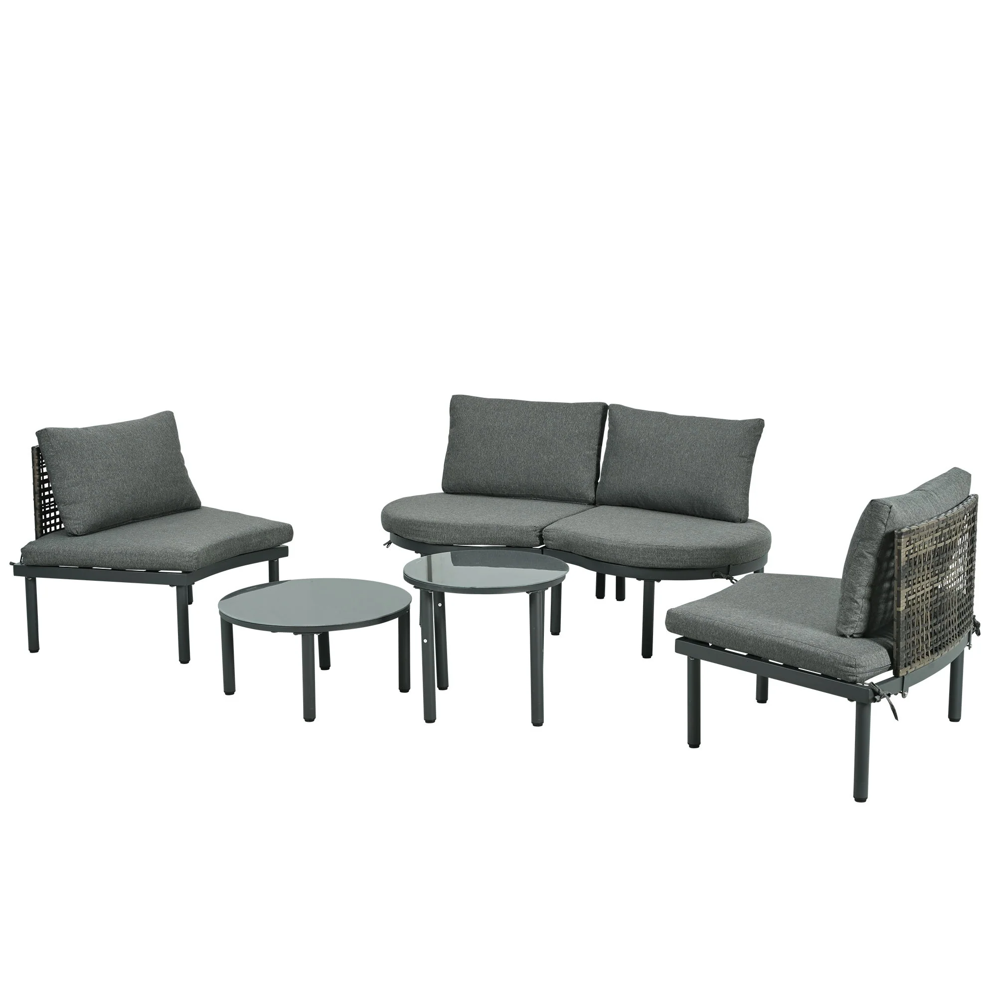6 Piece Patio Set, Half Moon Outdoor Sectional Sofa With 2 High Low Coffee Tables, 4 Pillows & Cushions - Image 14