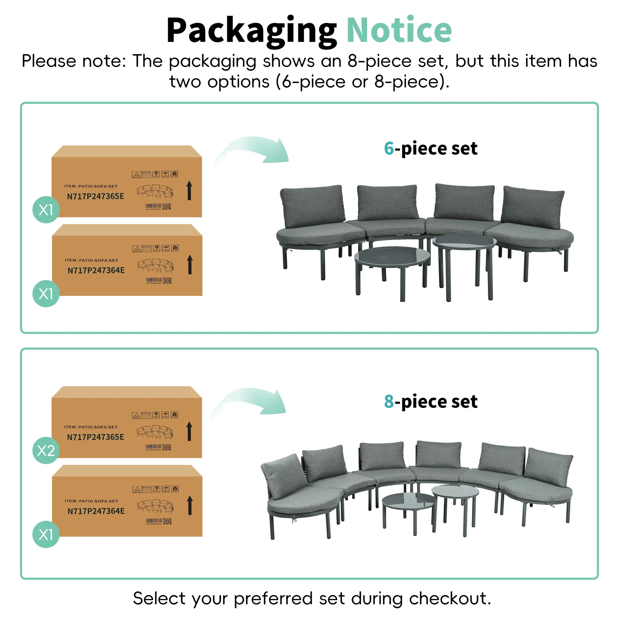 6 Piece Patio Set, Half Moon Outdoor Sectional Sofa With 2 High Low Coffee Tables, 4 Pillows & Cushions - Image 15