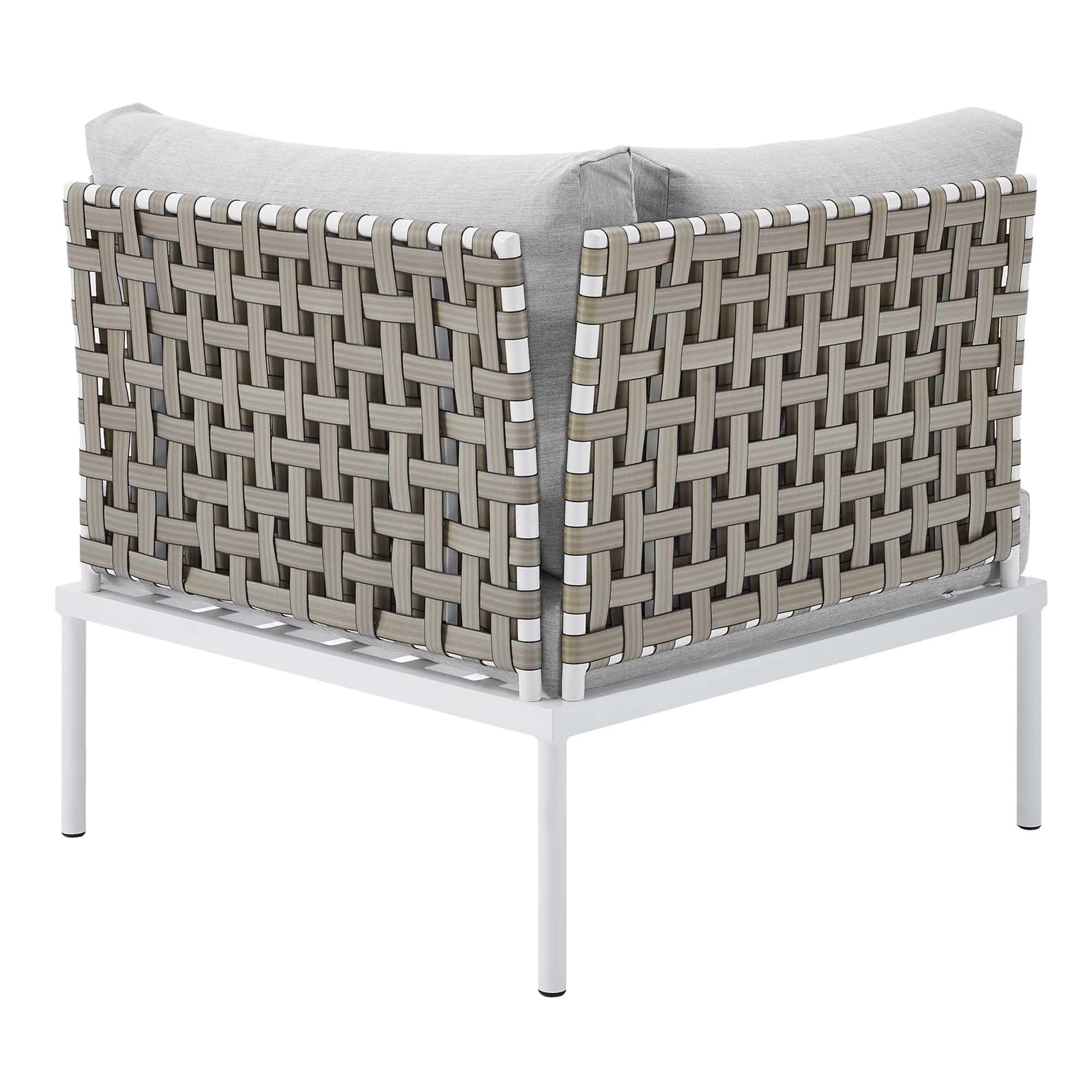 6-Piece Tan Gray Aluminum Outdoor Seating Set with Sunbrella Fabric and Basket Weave Accents - Image 16