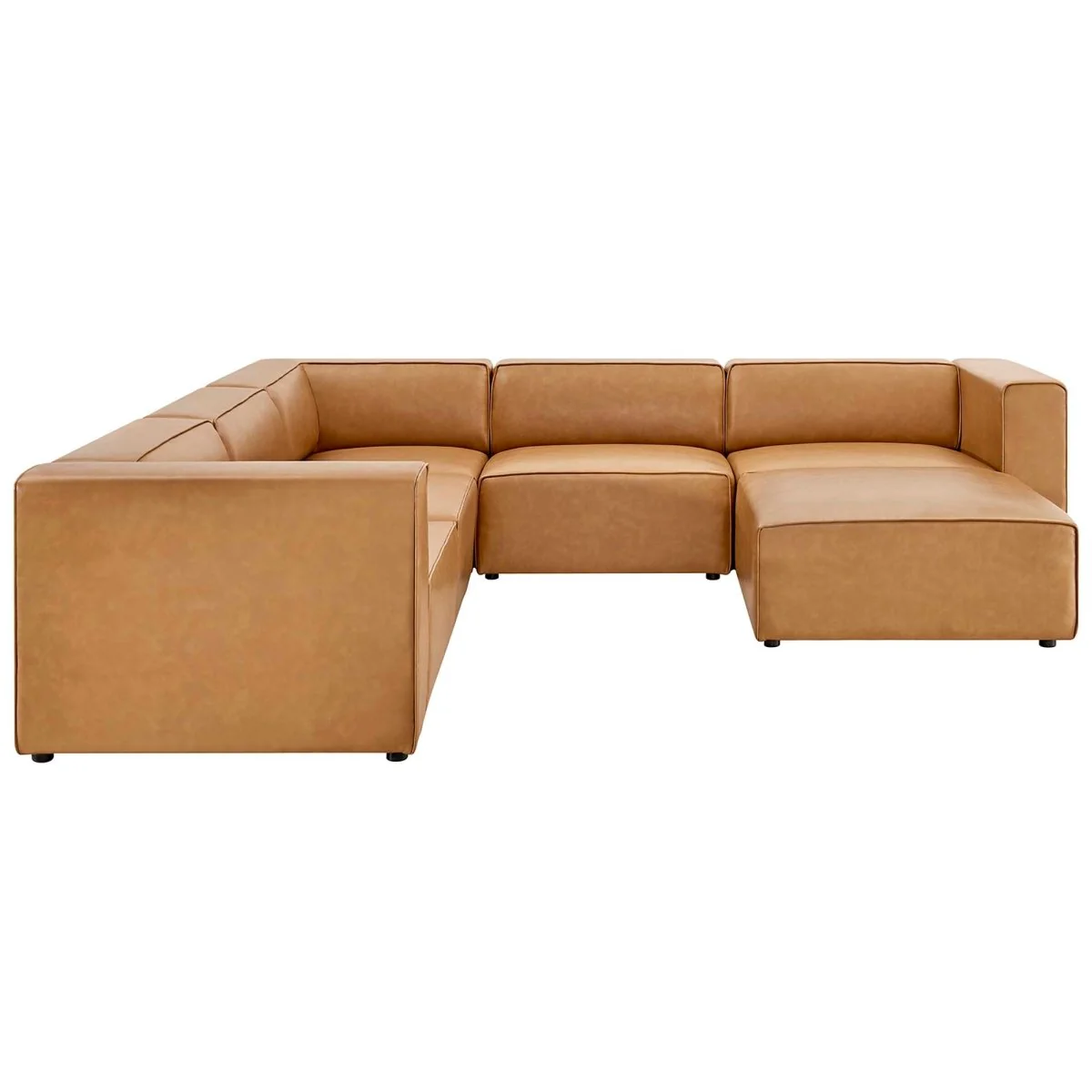 6-Piece Vegan Leather Modular Sectional Furniture Set 155 Inch in Tan - Image 7