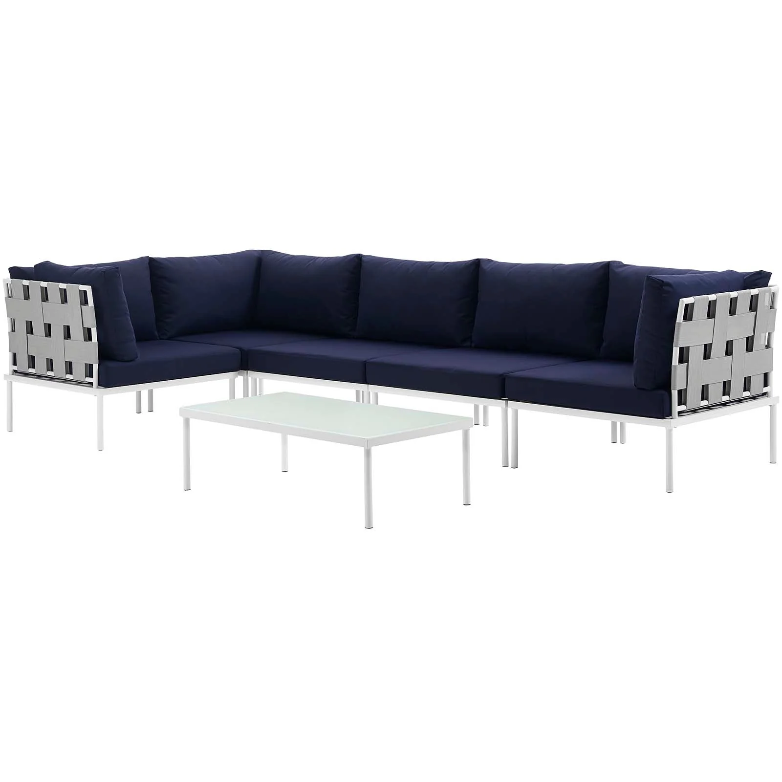 6-Piece White Aluminum Patio Sectional Sofa Set with Cushions Included - Image 9