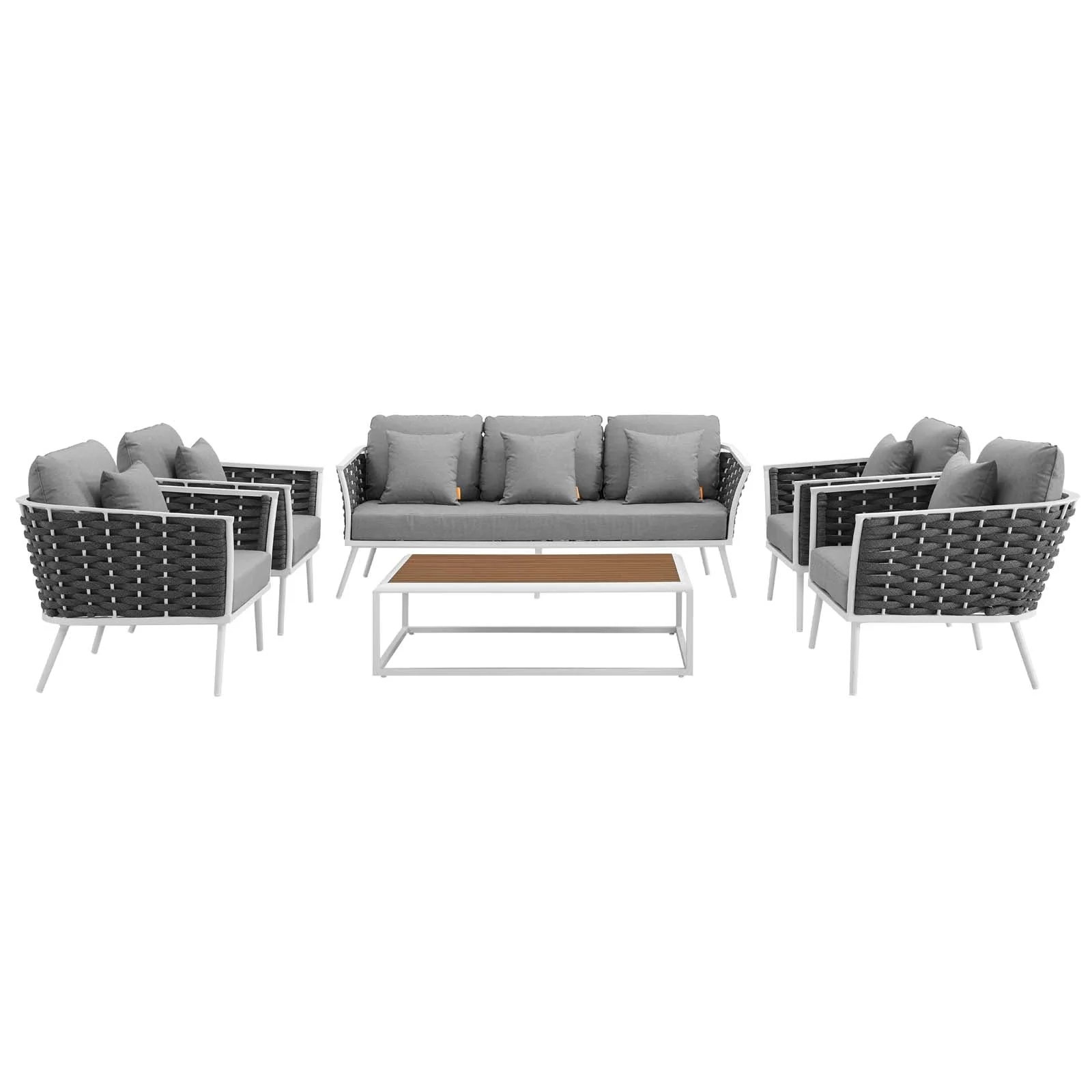 6-Piece White Gray Outdoor Patio Aluminum Sectional Sofa Set - Image 8