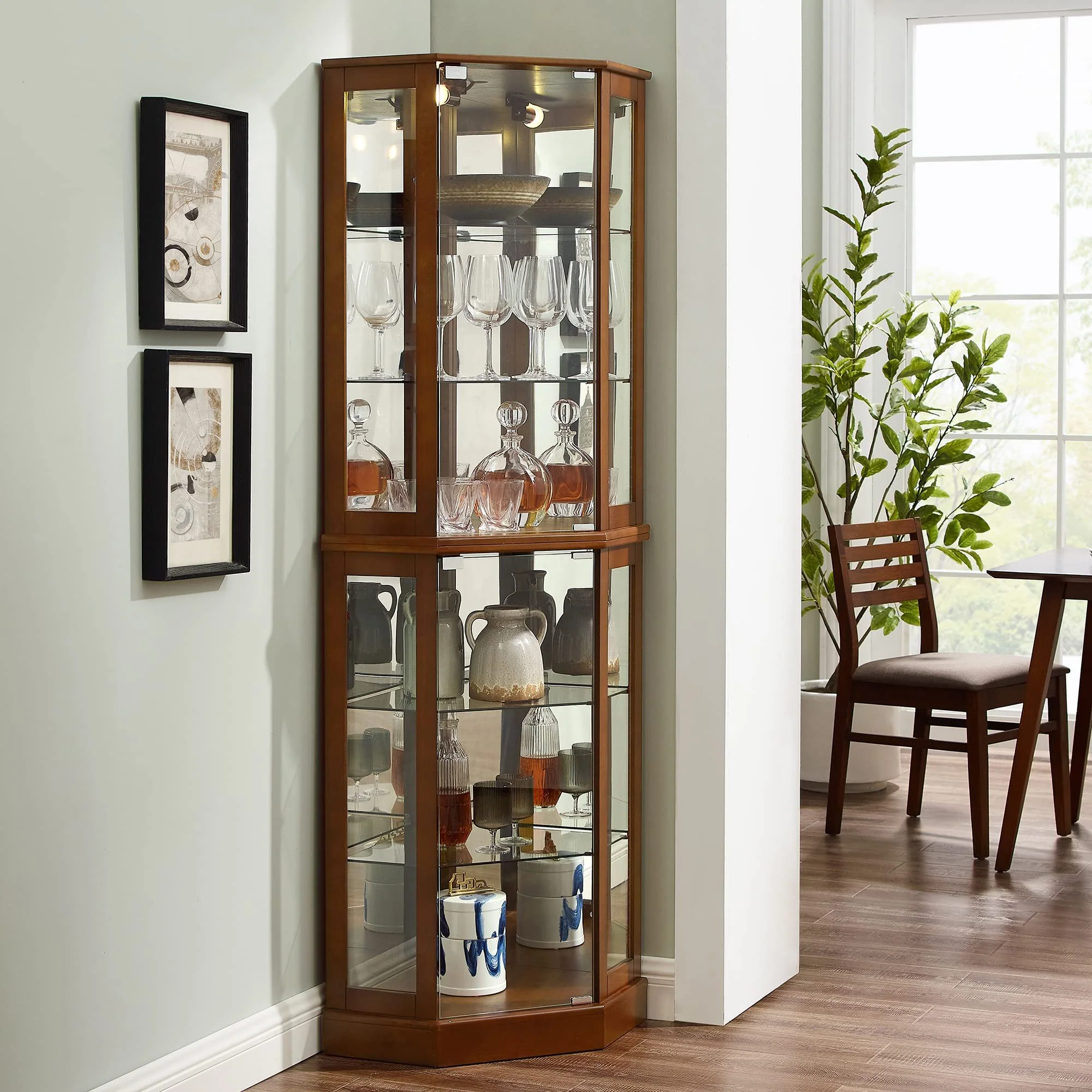 6 Shelf Corner Curio Display Cabinet With Lights, Mirrors And Adjustable Shelves (E26 Light Bulb Not Included) - Image 12