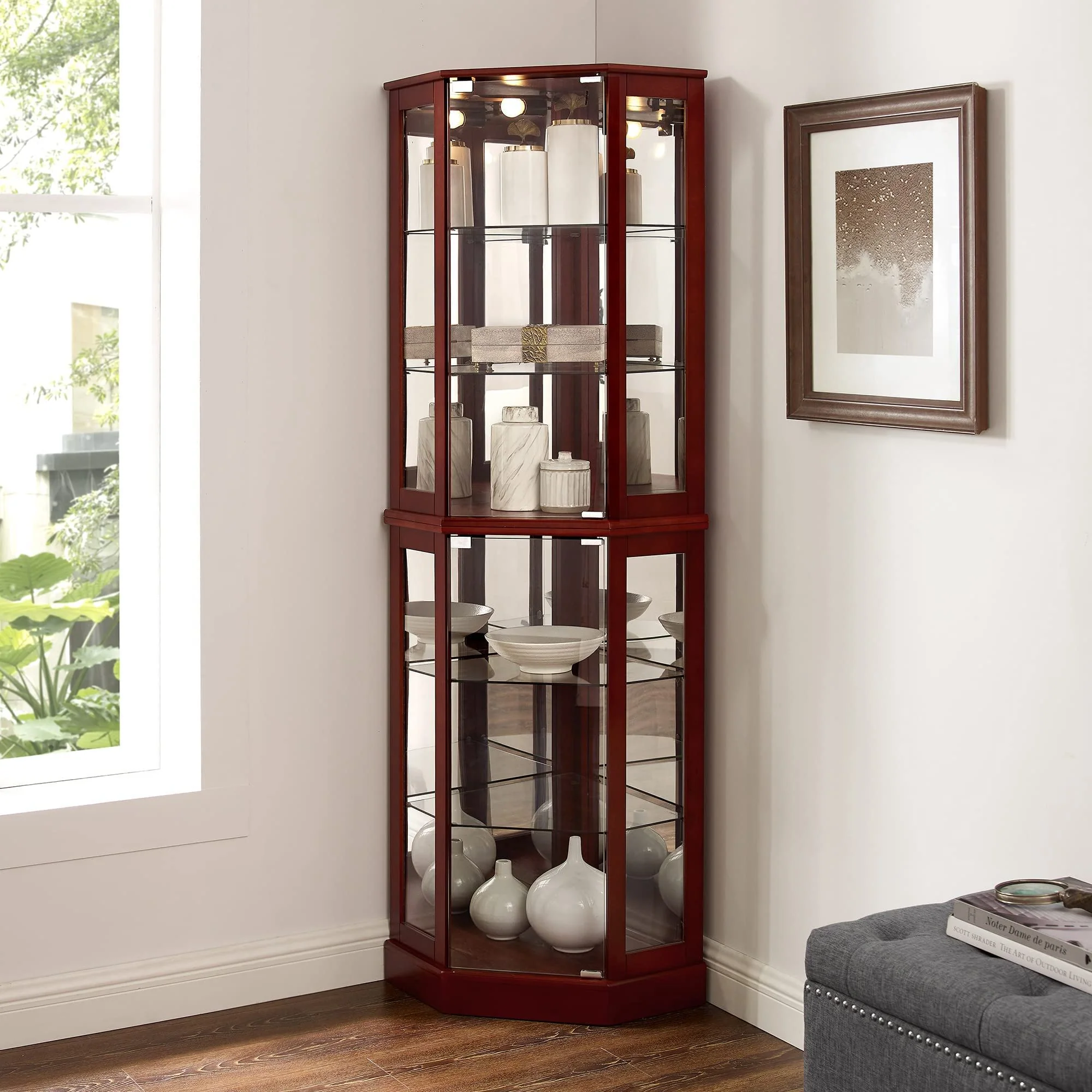 6 Shelf Corner Curio Display Cabinet With Lights, Mirrors And Adjustable Shelves (E26 Light Bulb Not Included) - Image 18