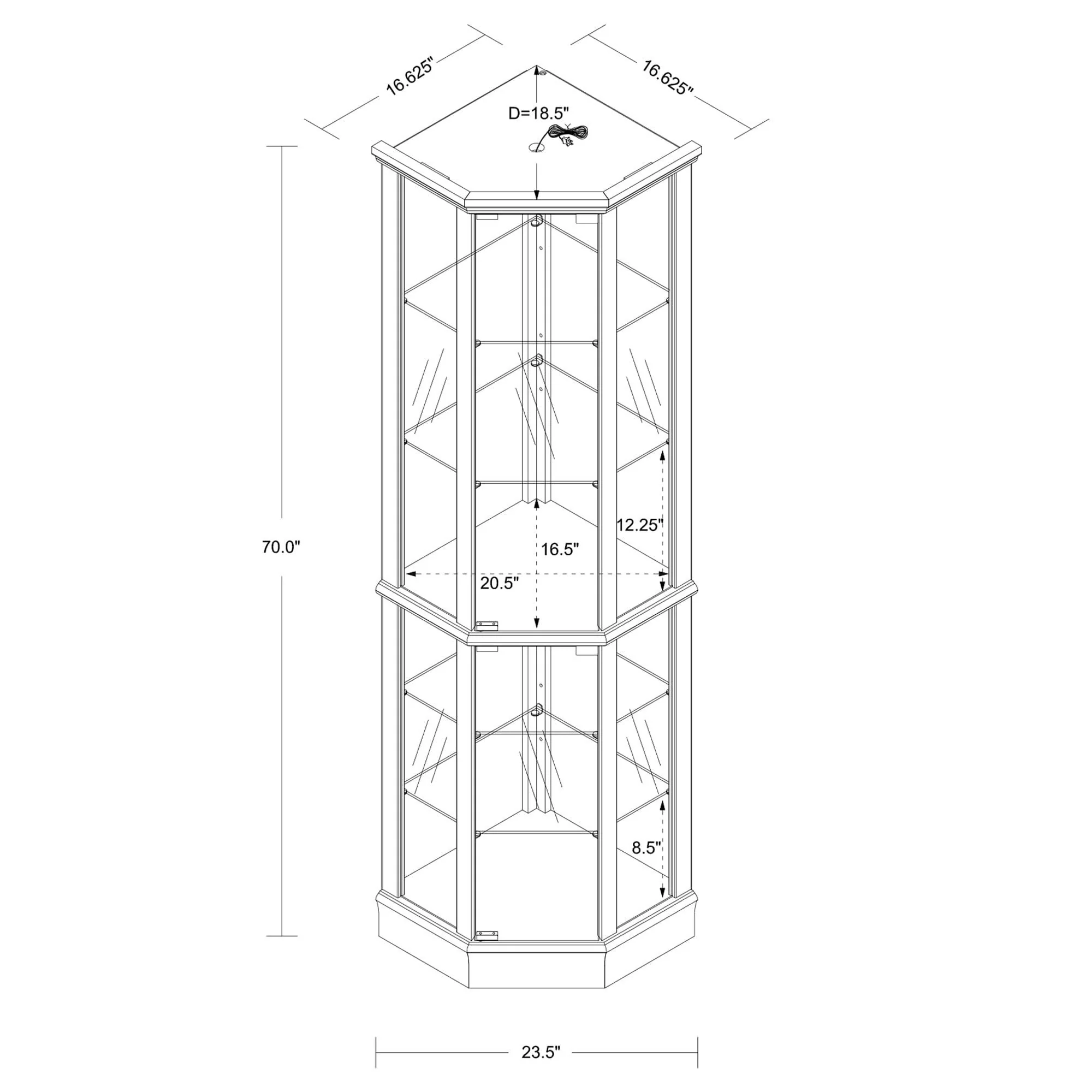 6 Shelf Lighted Corner Curio Cabinet With Adjustable Tempered Glass Shelves And Mirror Back (E26 Light Bulb Not Included) - Image 13