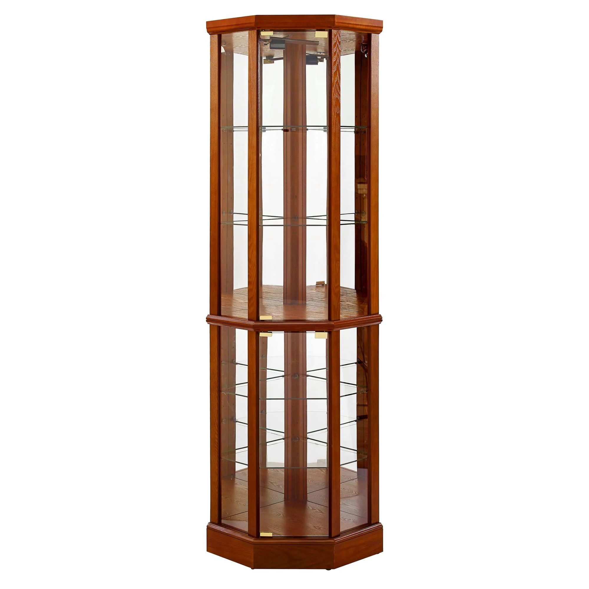 6 Shelf Lighted Corner Curio Cabinet With Adjustable Tempered Glass Shelves And Mirror Back (E26 Light Bulb Not Included) - Image 14